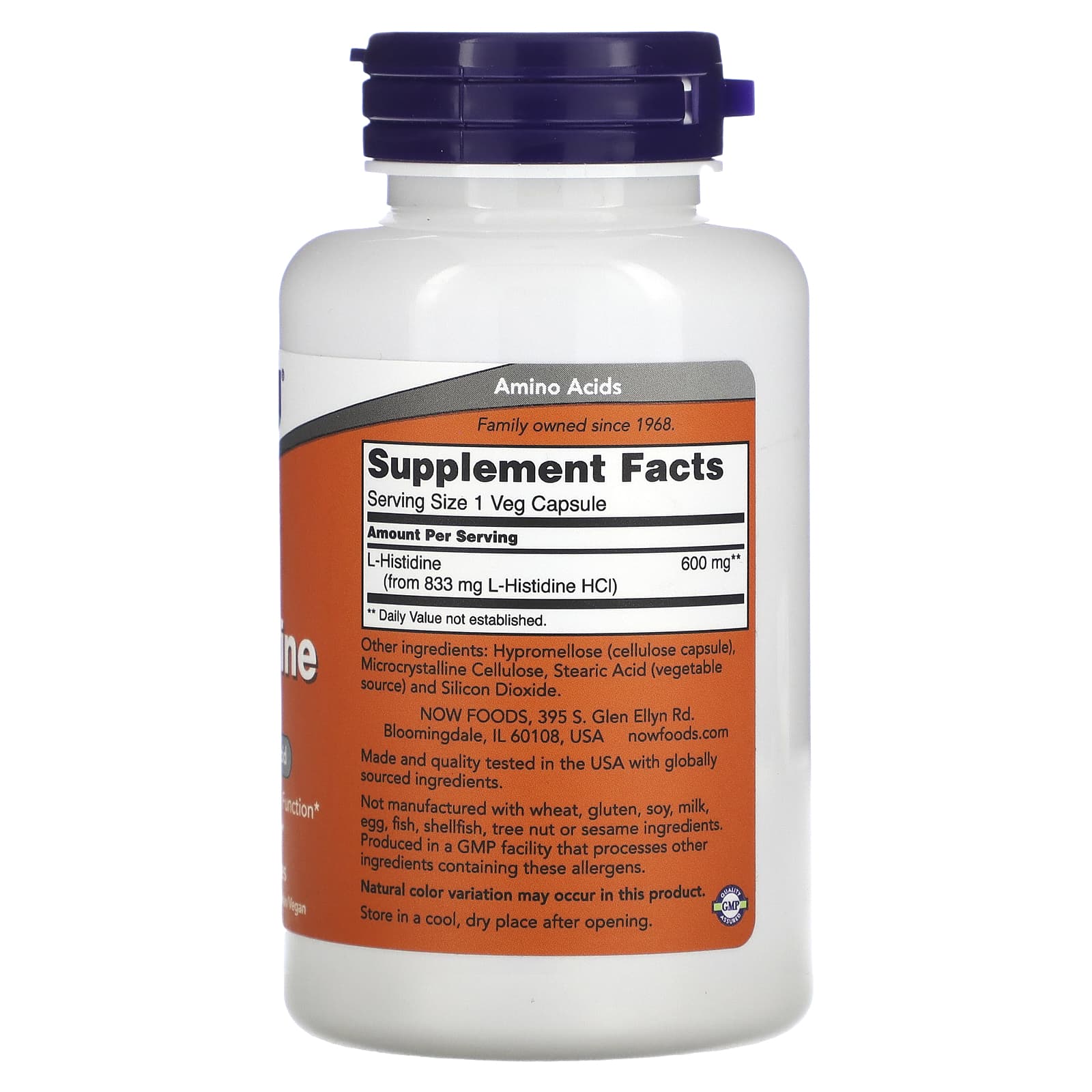L-Histidina, 600mg, 60 vcaps, Now Foods