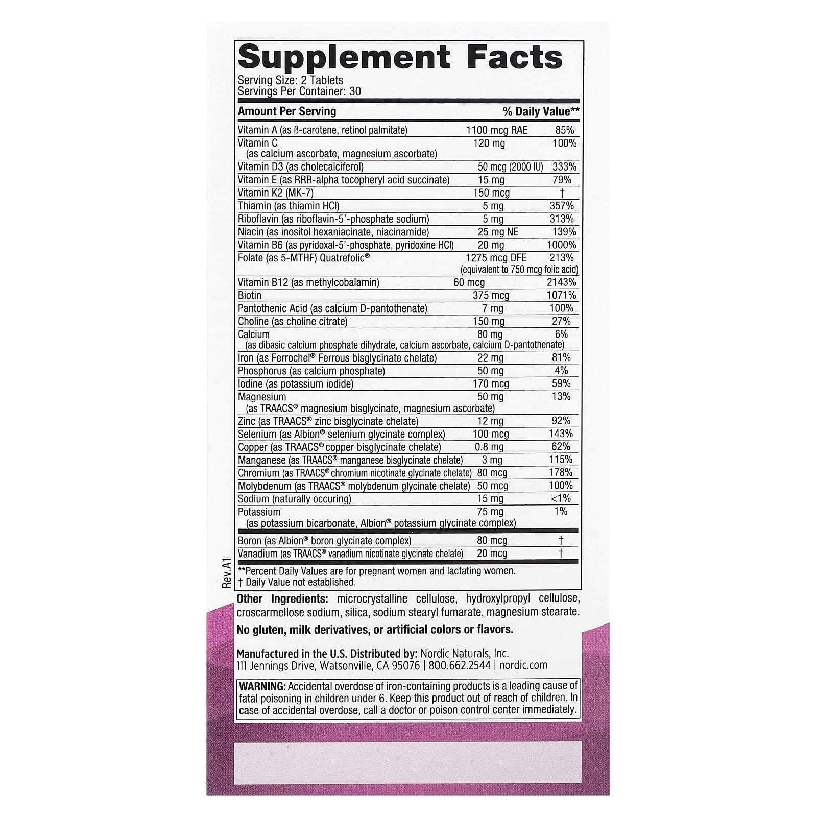 Multivitamínico pré-natal - 60 comprimidos, Nordic Naturals