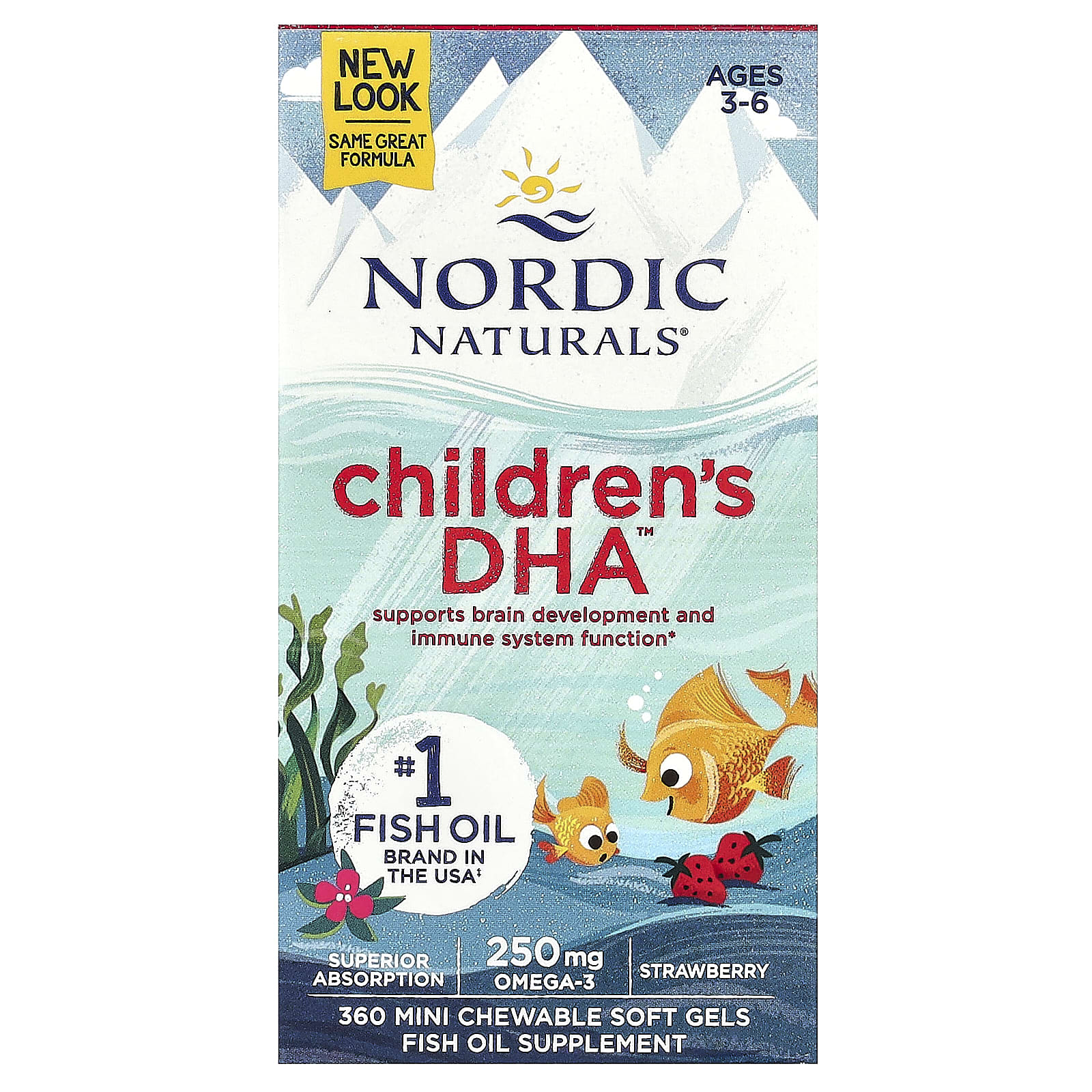 DHA Ômega-3 Infantil 250 mg, Morango, 360 Mini Cápsulas, Nordic Naturals