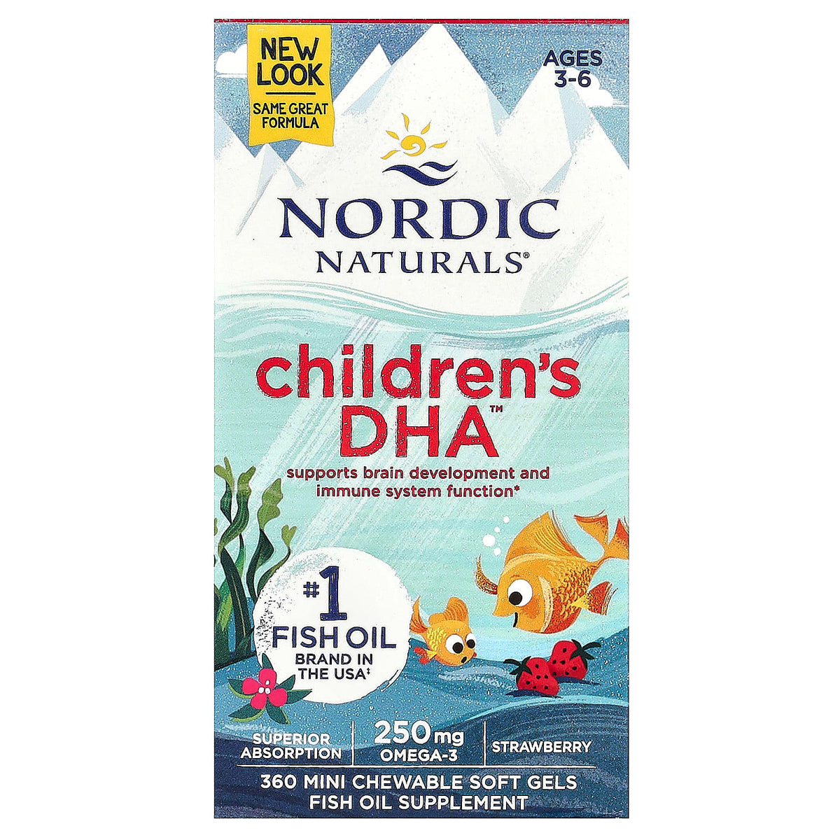 DHA Ômega-3 Infantil 250 mg, Morango, 360 Mini Cápsulas, Nordic Naturals