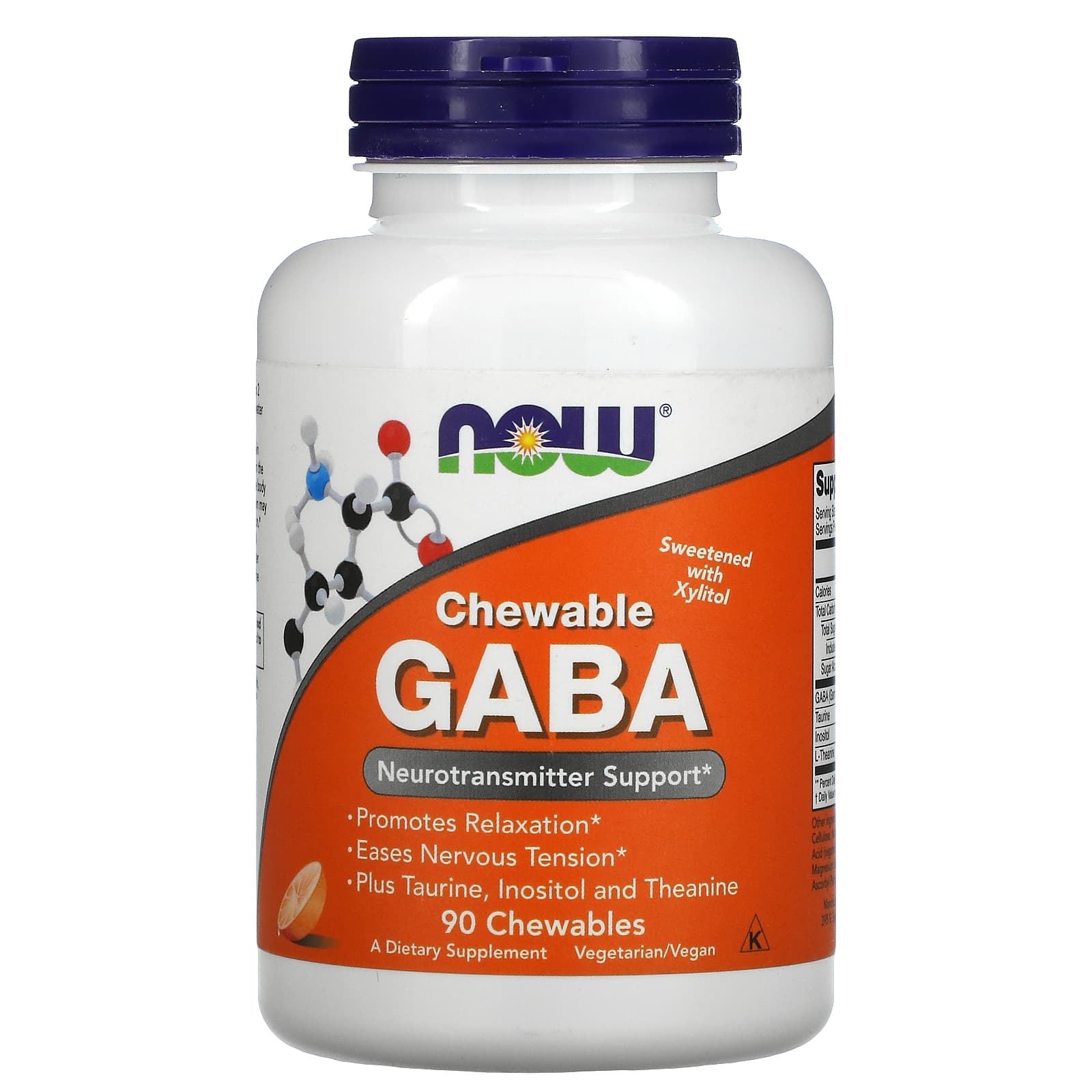 GABA Mastigável com Taurina, Inositol e L-Teanina, 90 mastigáveis, Now Foods