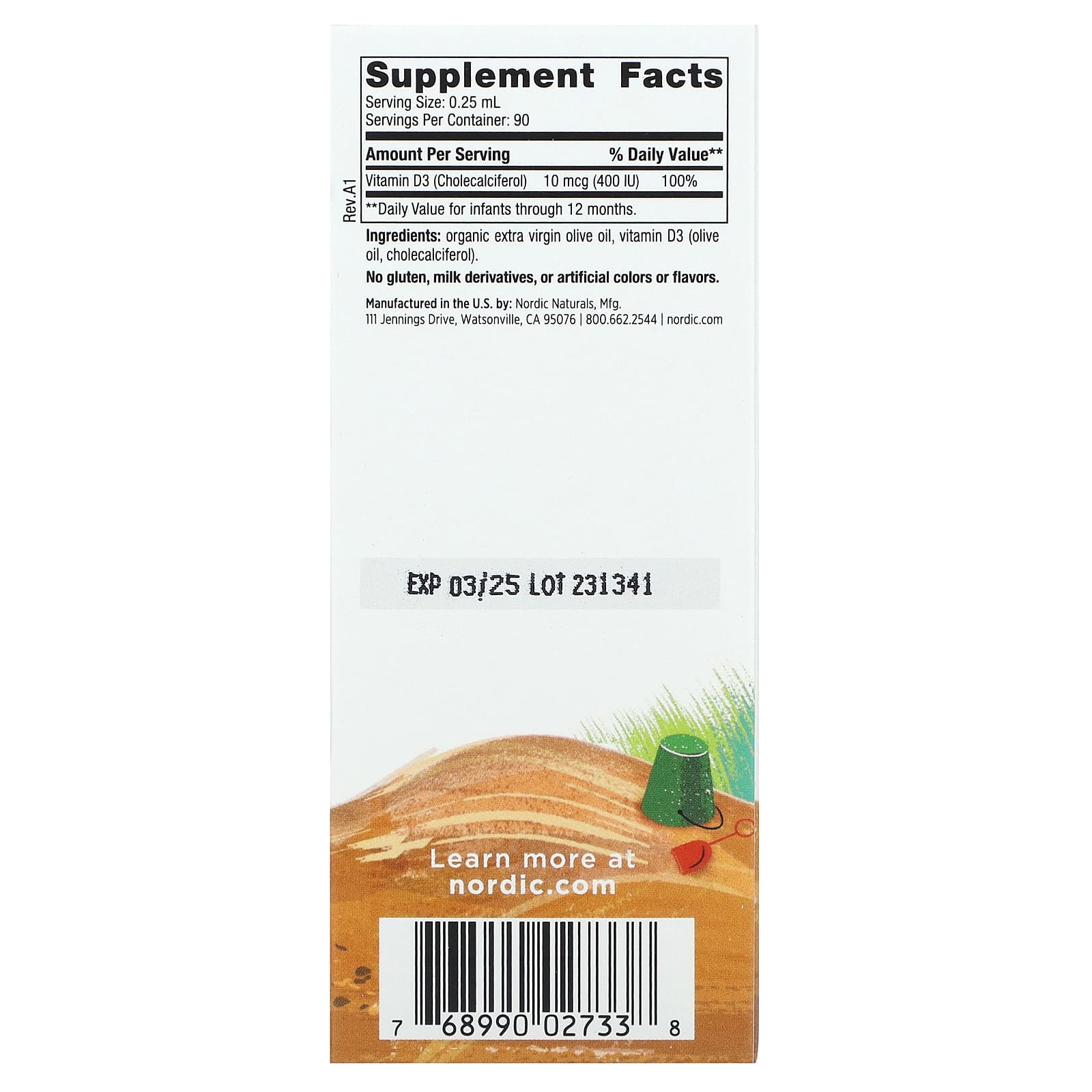 Vitamina D3 para Bebê 400 UI, 22,5 ml, Nordic Naturals