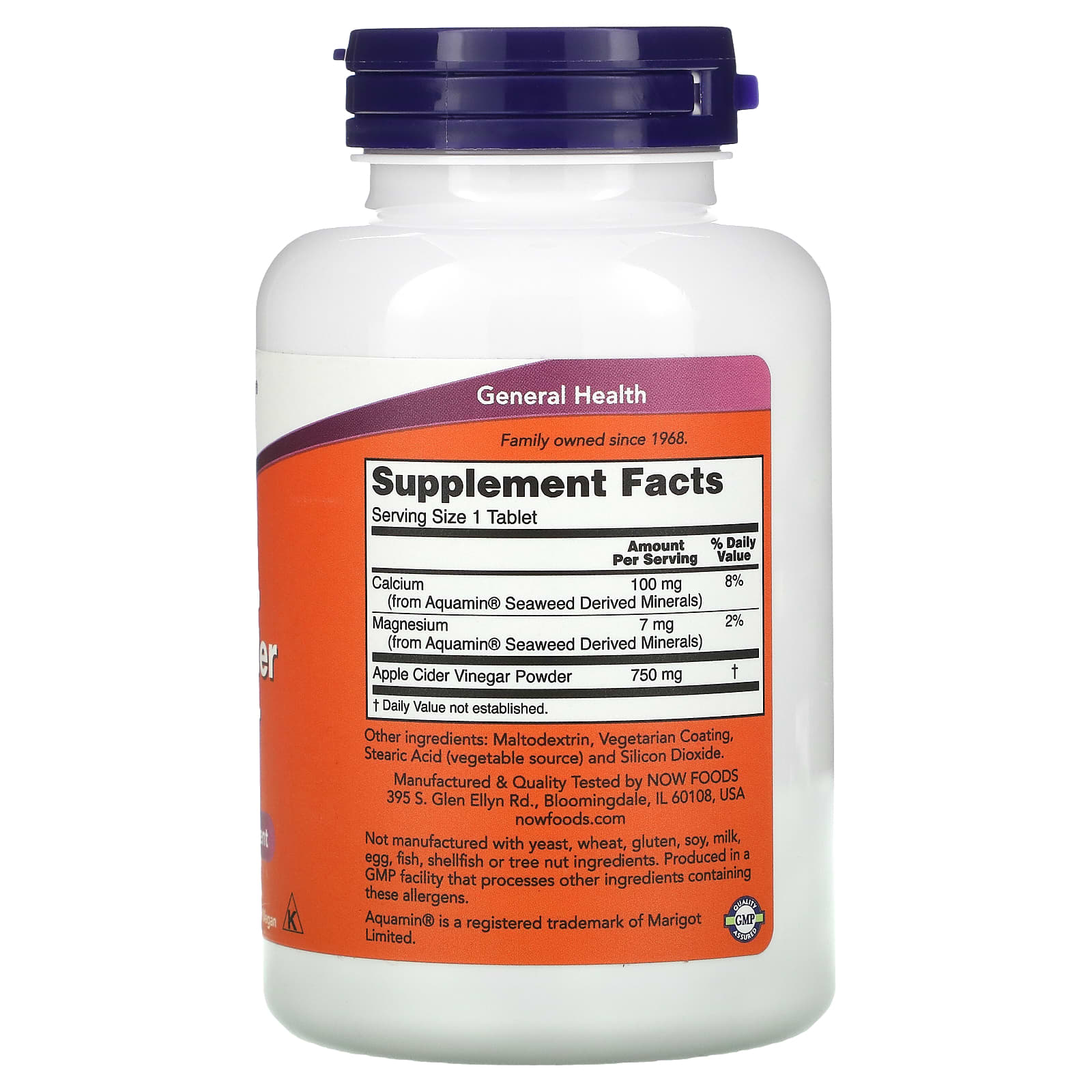 Vinagre de maçã - 750 mg extra forte, 180 comprimidos, Now Foods