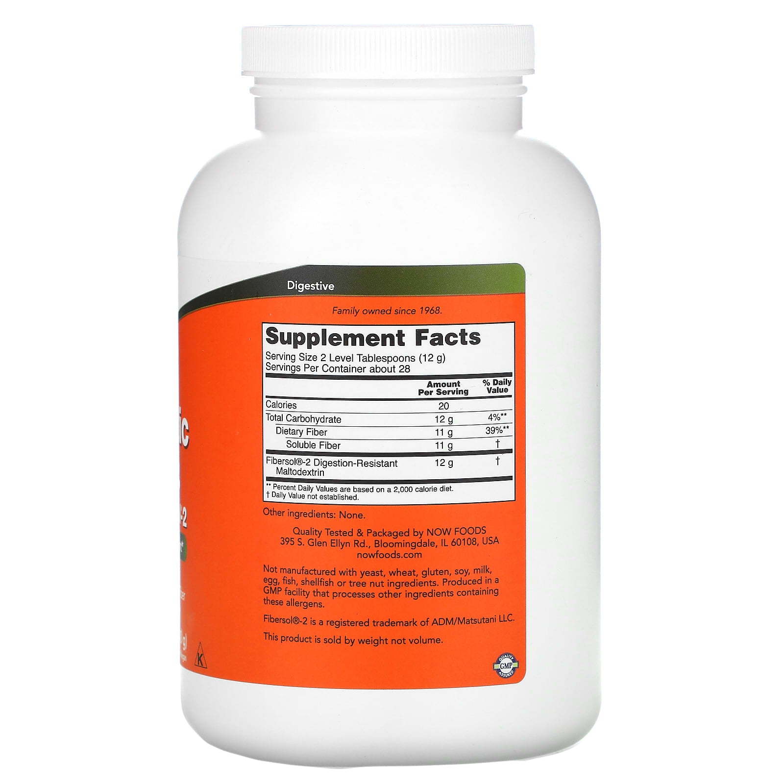 Fibra Prebiótica com Fibersol-2, 340 gramas, Now Foods