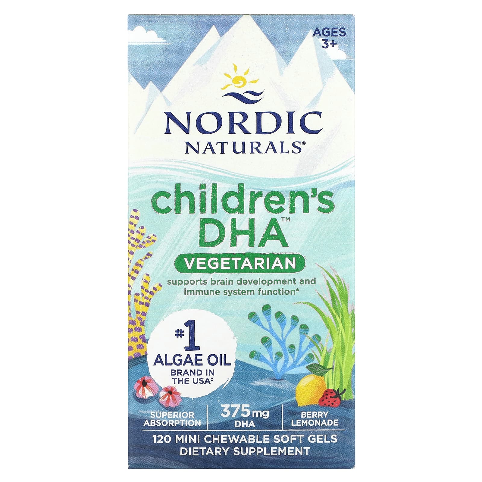 DHA Vegetariano Infantil, 375 mg, Limonada de Frutas Vermelhas - 120 comprimidos mastigáveis, Nordic Naturals