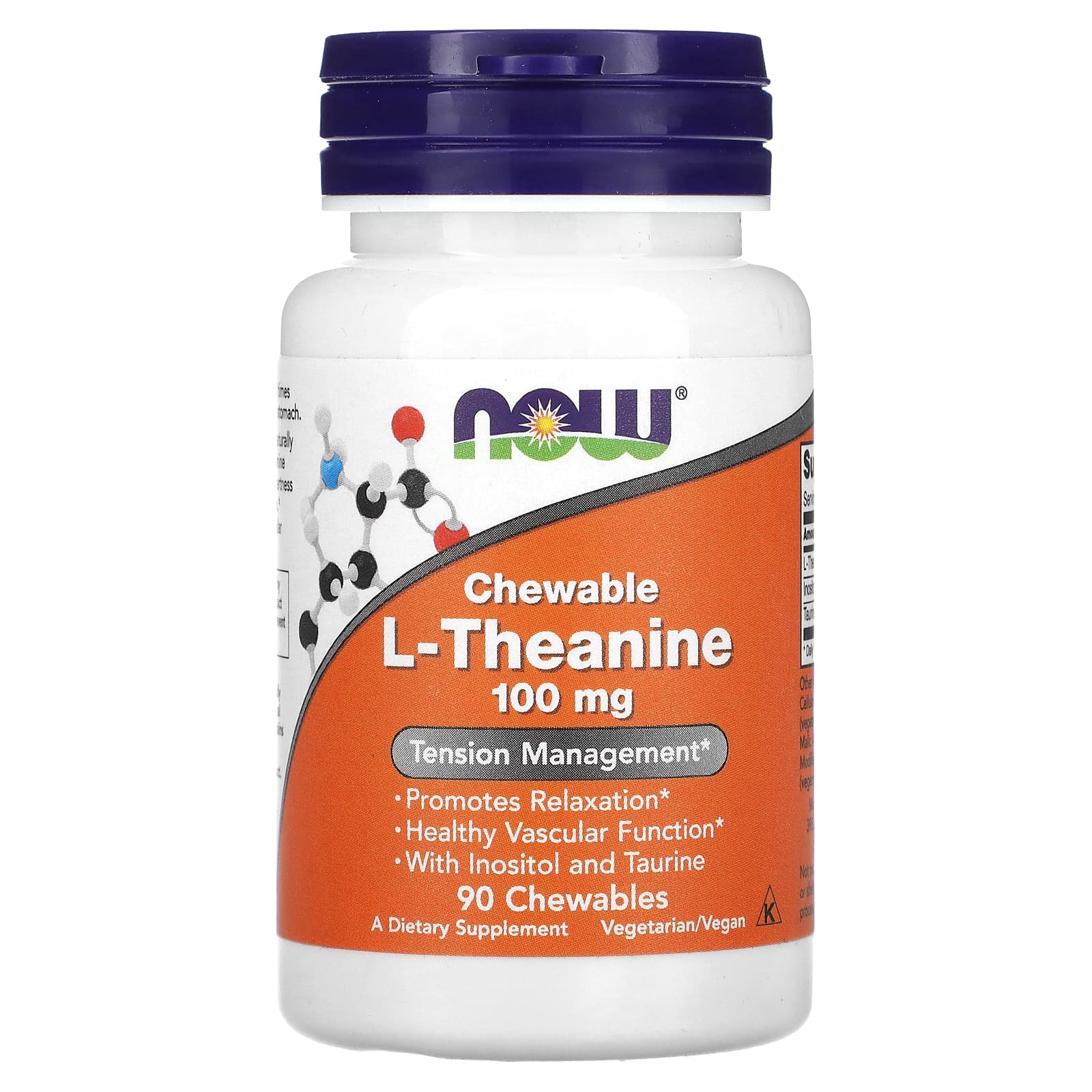 L-Teanina com Inositol e Taurina, 100mg, 90 mastigáveis, Now Foods