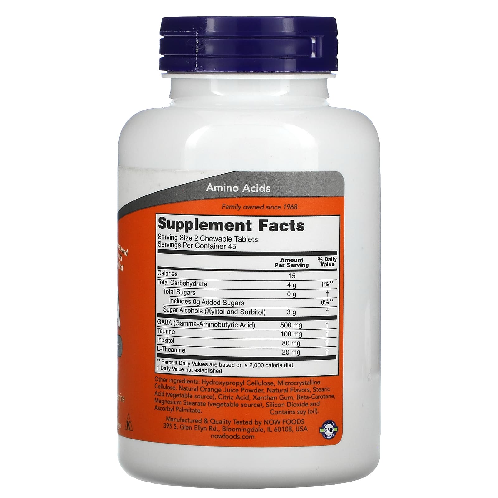 GABA Mastigável com Taurina, Inositol e L-Teanina, 90 mastigáveis, Now Foods