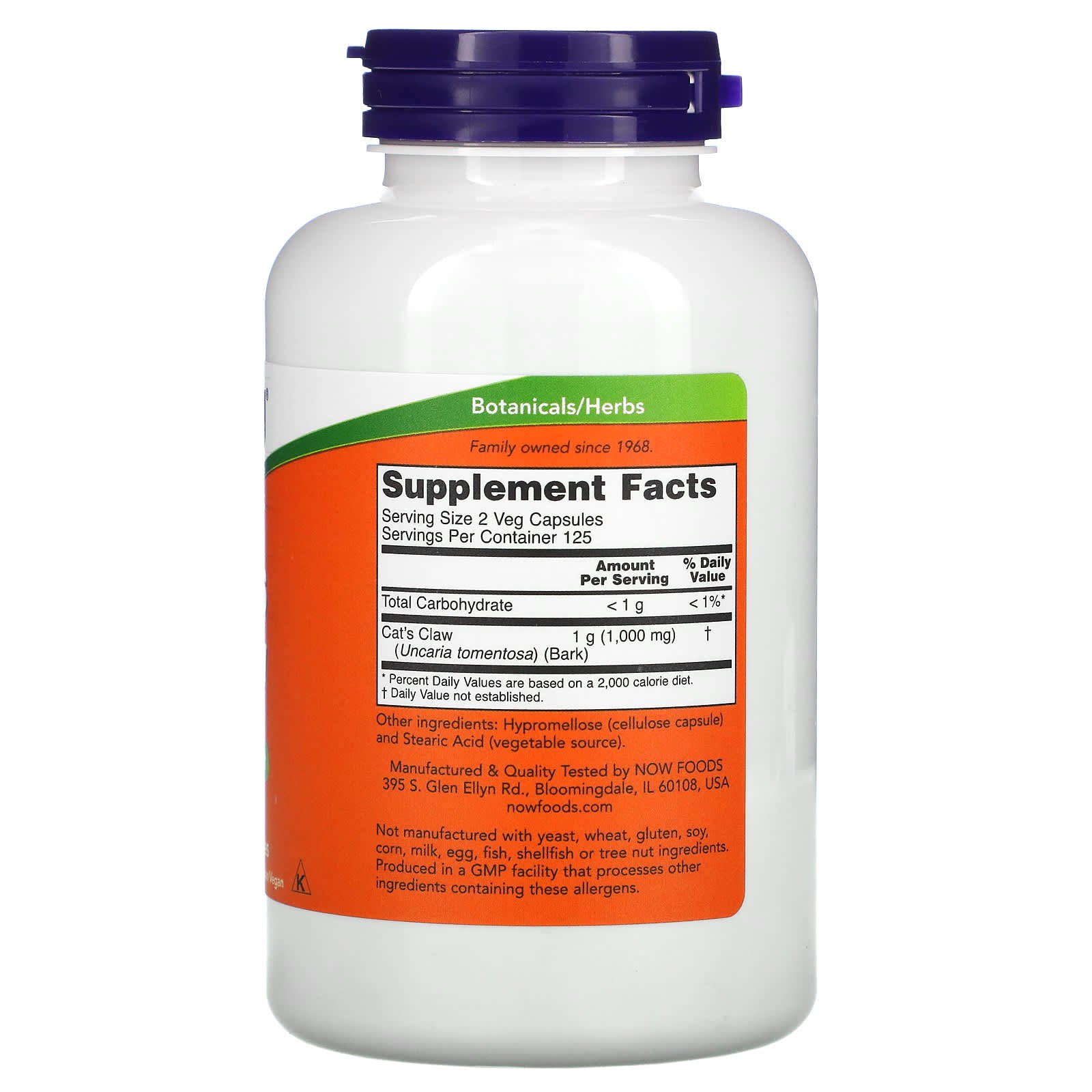 Unha de gato - 500mg, 250 vcaps, Now Foods