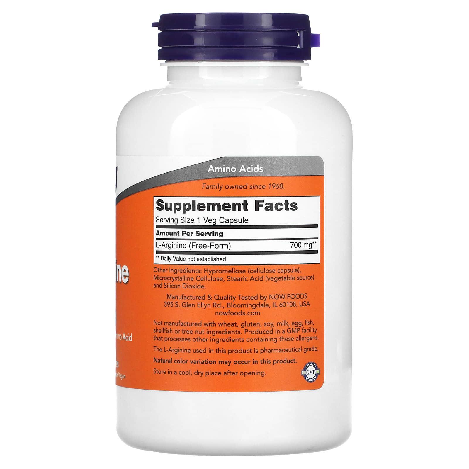 L-Arginina - 700mg, 180 vcaps, Now Foods