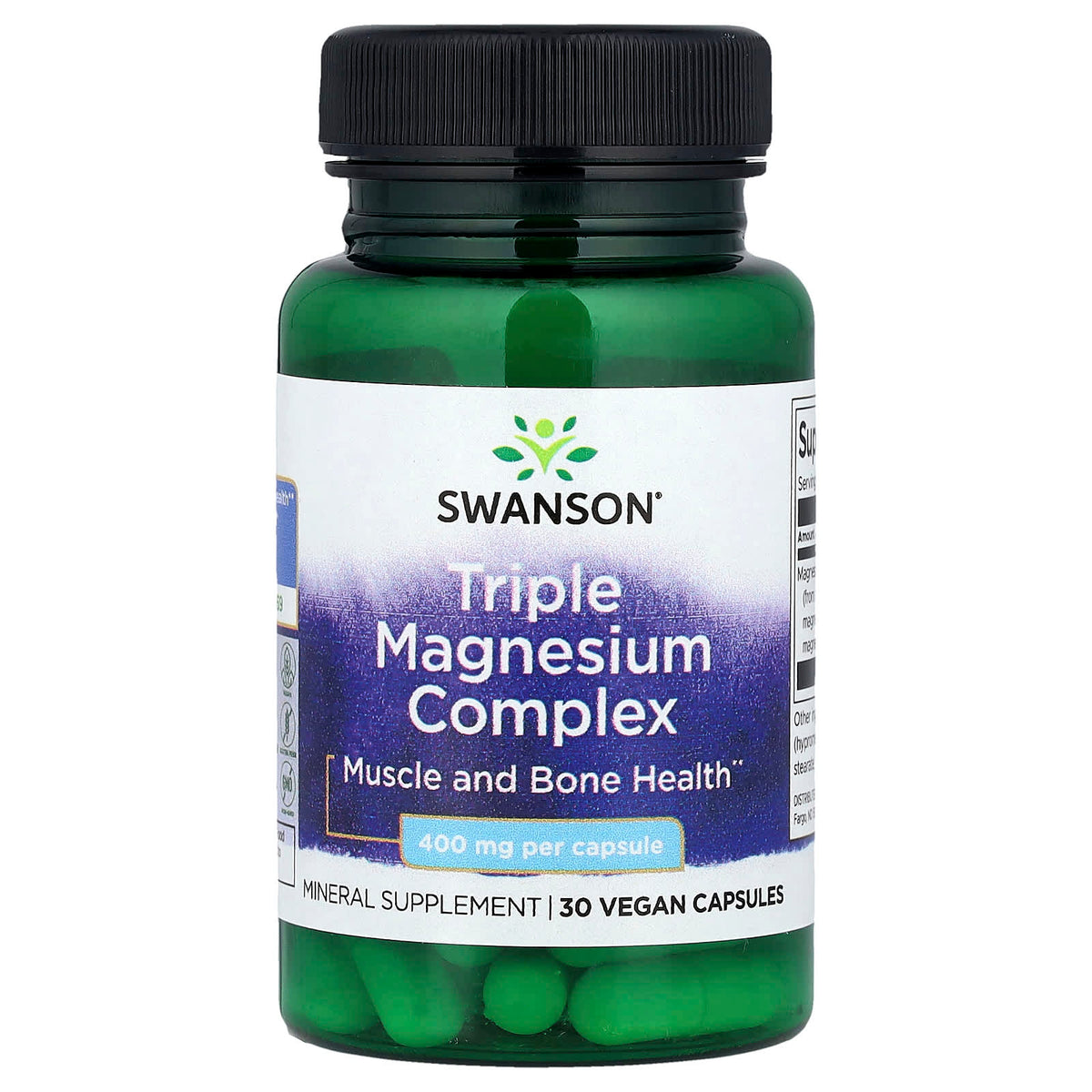 Complexo Triplo de Magnésio 400 mg, 30 Cápsulas, Swanson