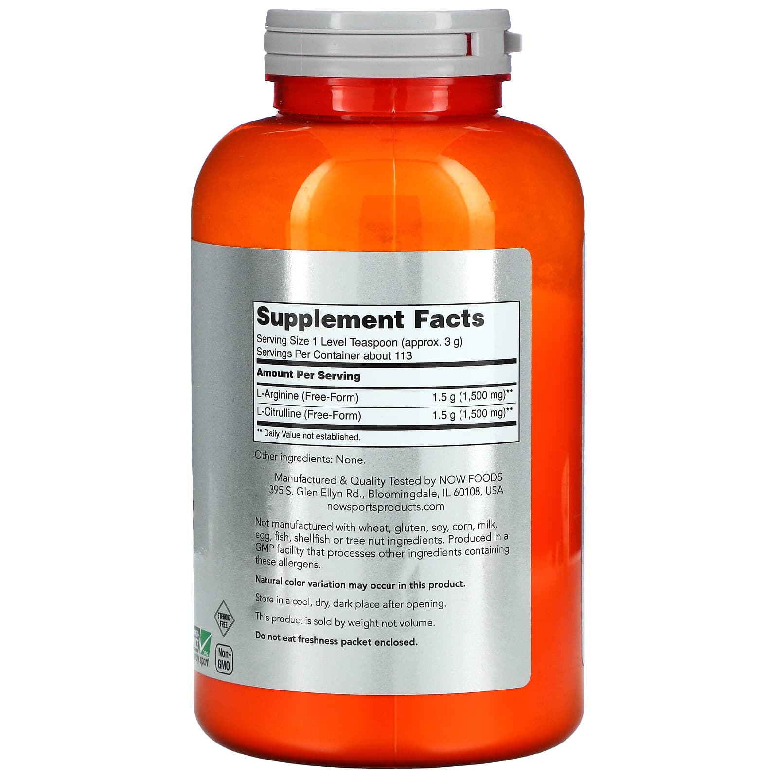 Arginina e Citrulina, 340 gramas, Now Foods