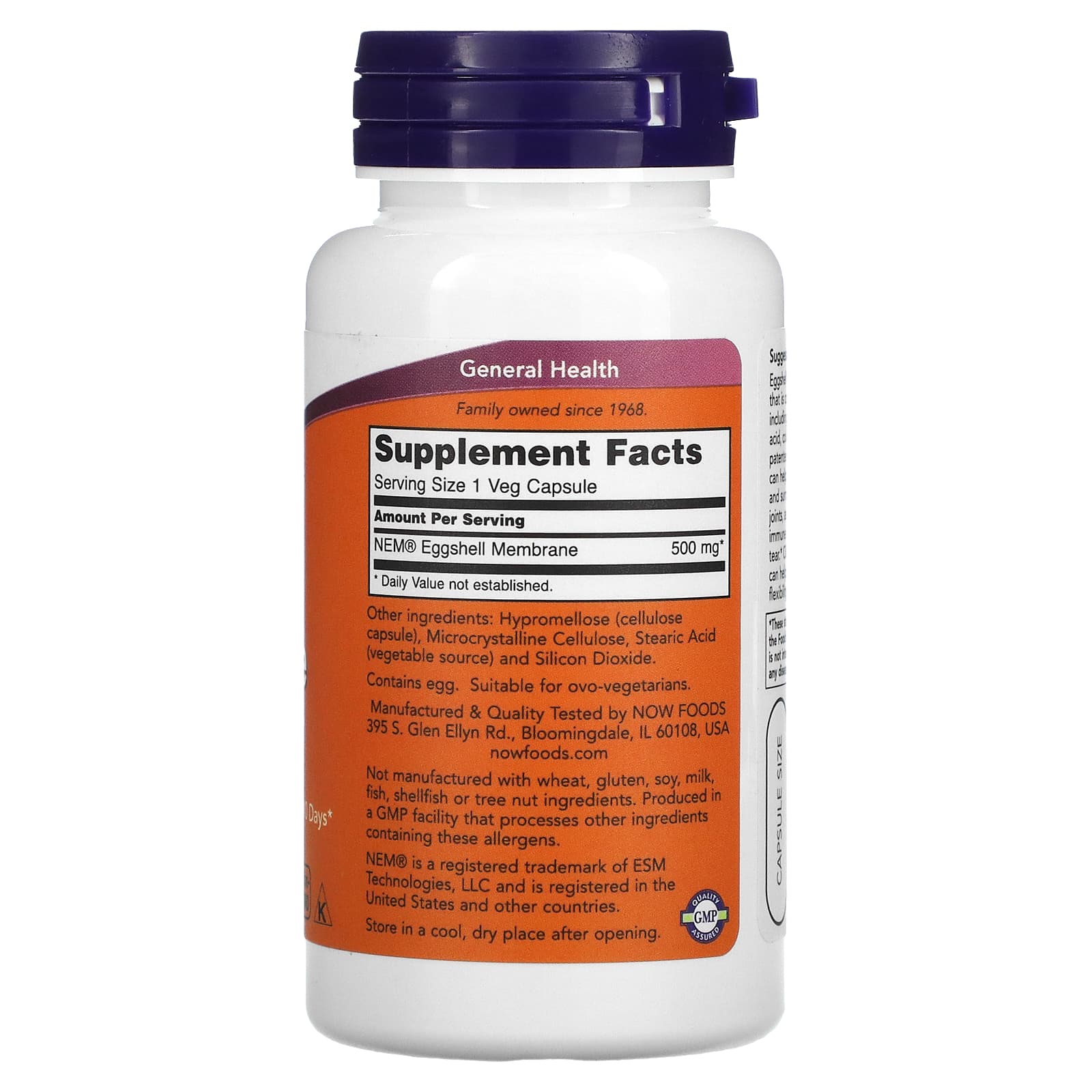 Membrana de casca de ovo, 500mg, 60 vcaps, Now Foods