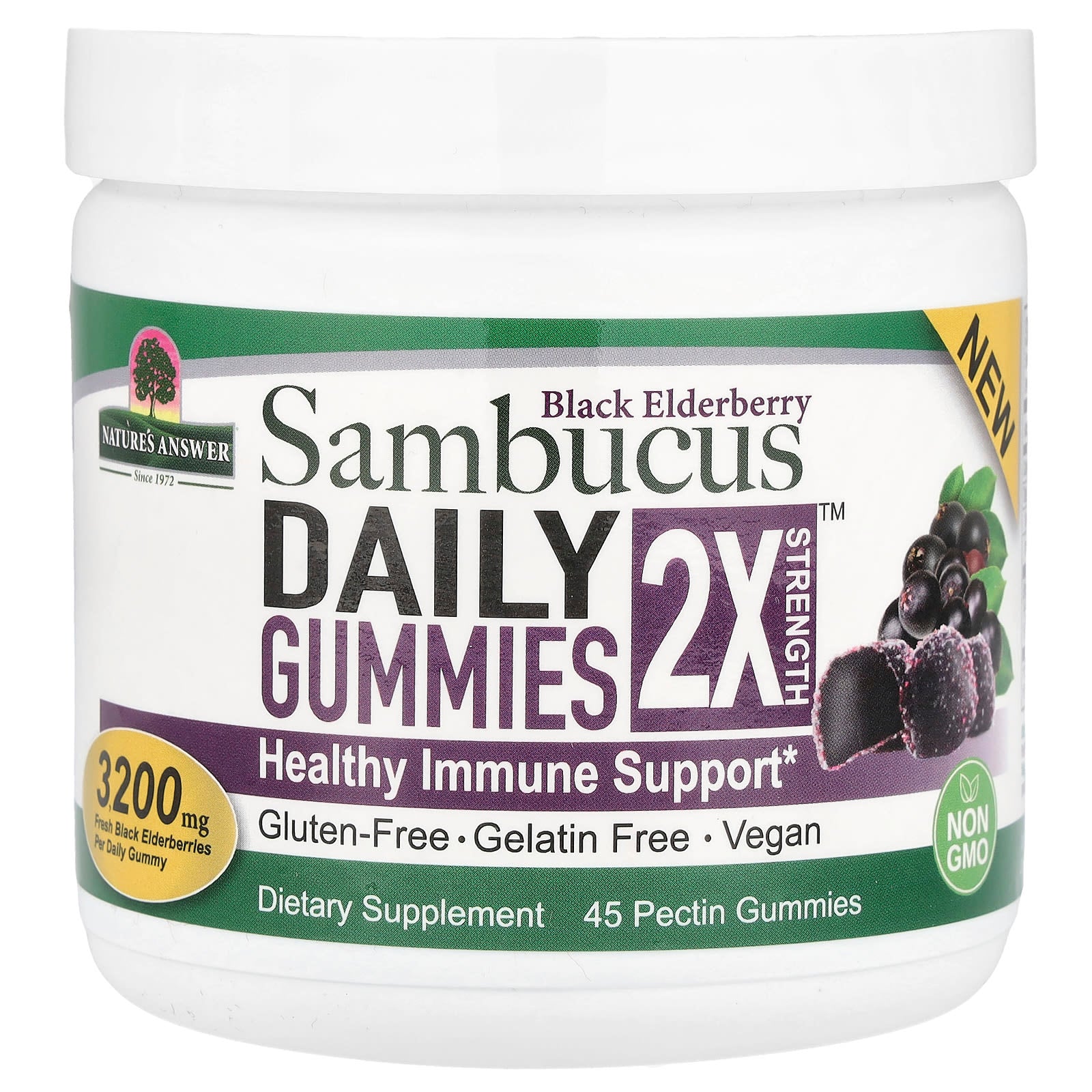 Sambucus Daily Gummies 2X Força, Sabugueiro Preto - 45 gomas veganas - Nature's Answer