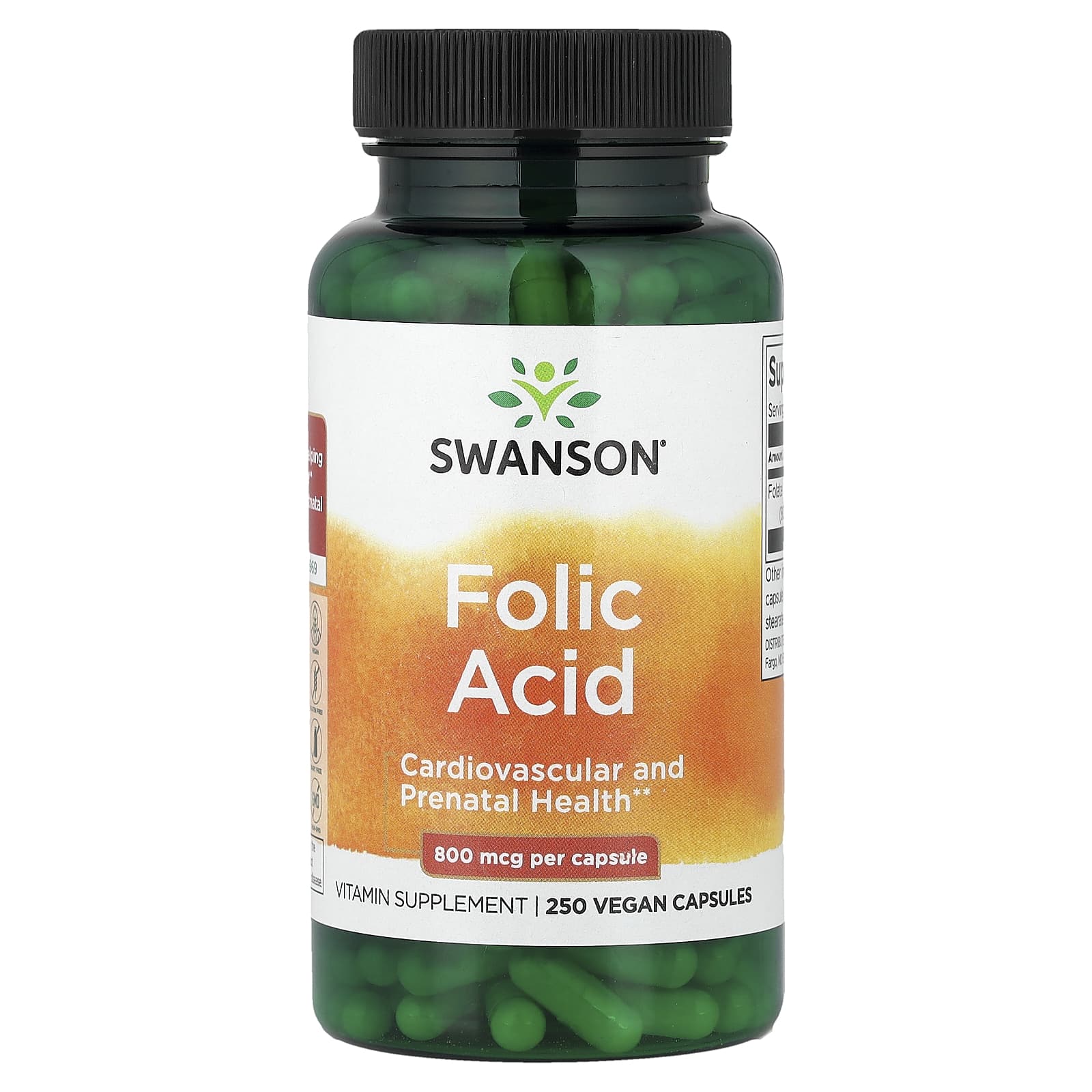 Ácido Fólico 800 mcg, 250 Cápsulas, Swanson