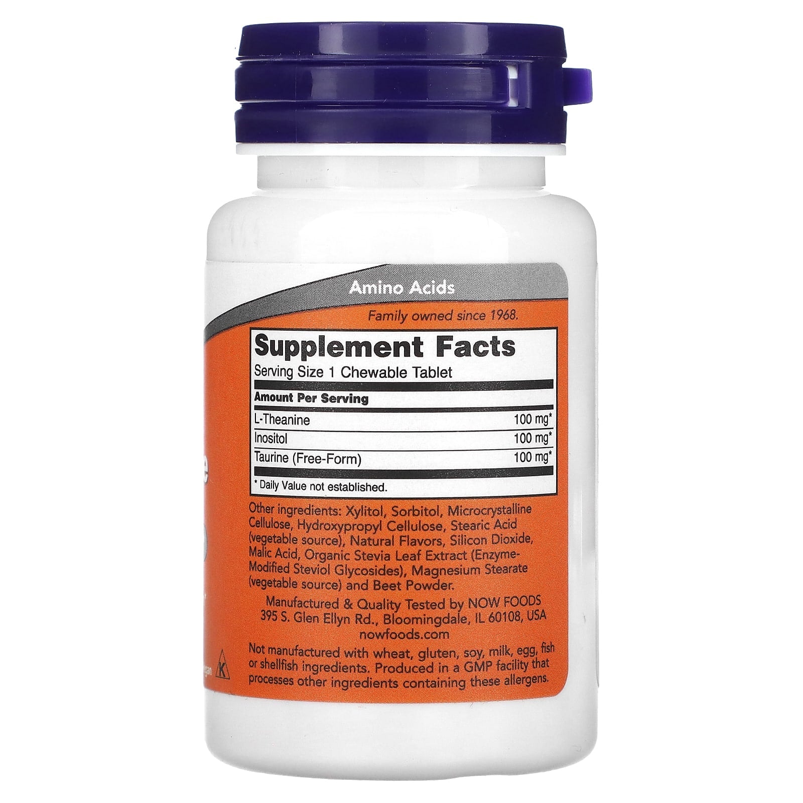 L-Teanina com Inositol e Taurina, 100mg, 90 mastigáveis, Now Foods