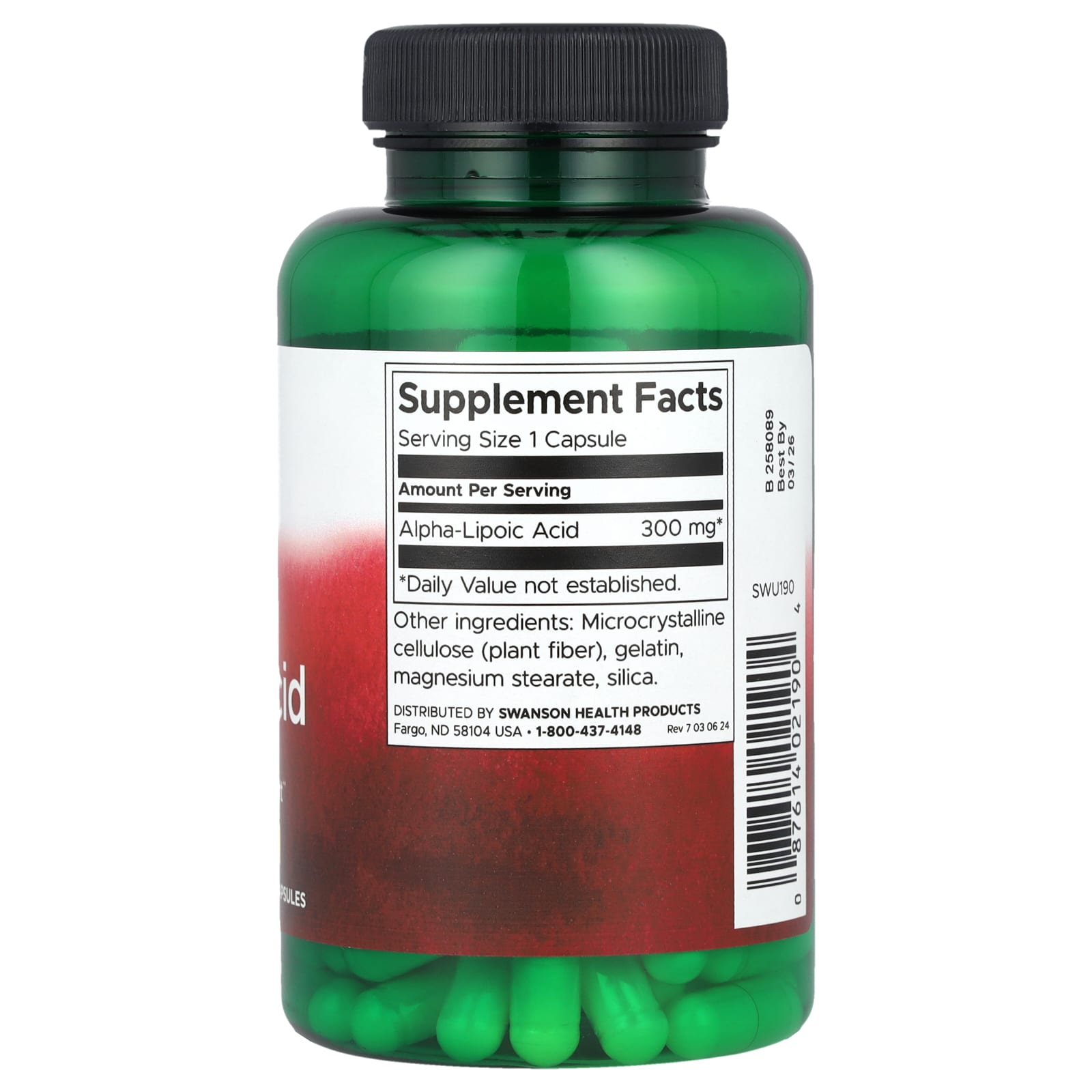Ácido Alfa Lipóico (ALA) 300 mg, 120 Cápsulas, Swanson