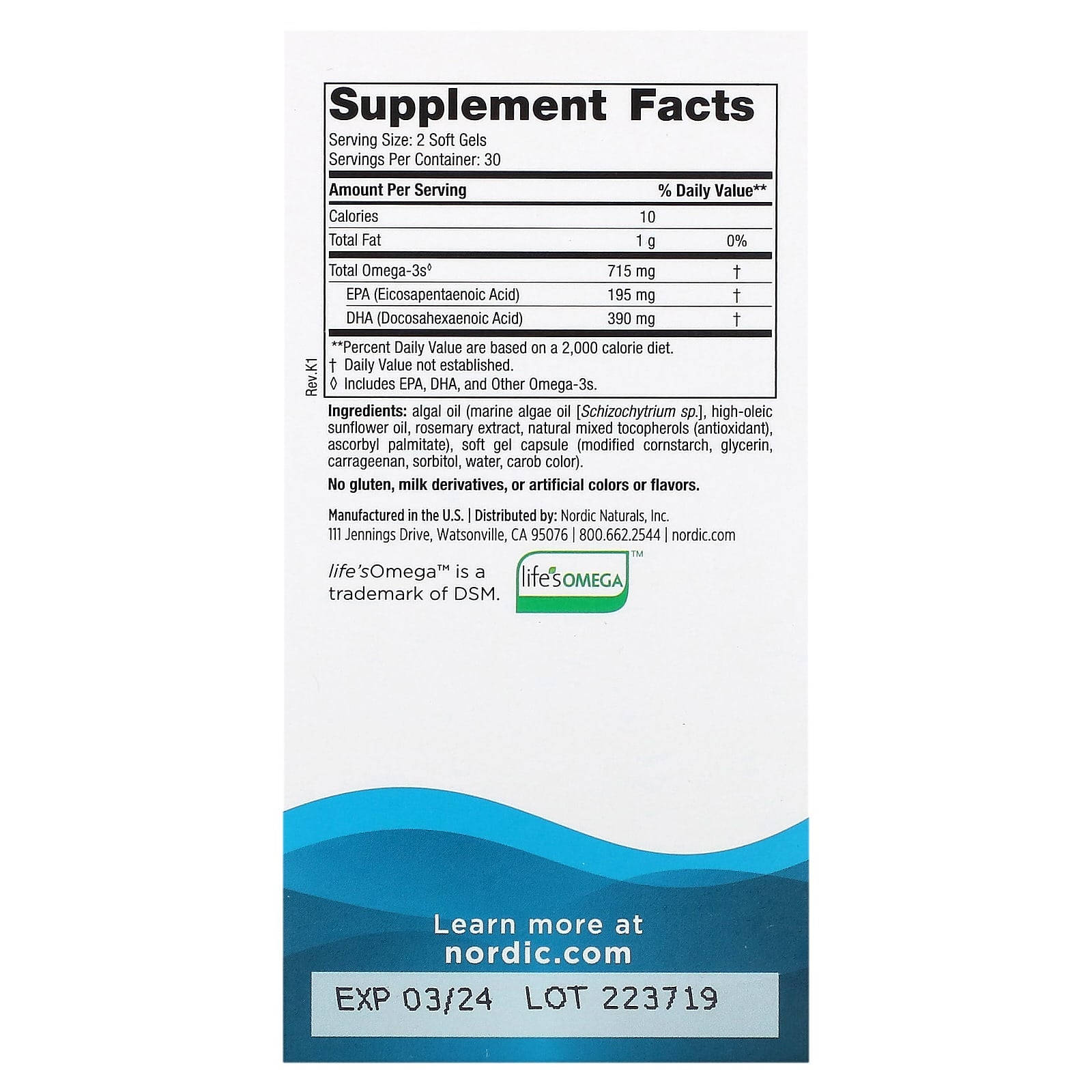 Algas Ômega 715 mg, 60 Cápsulas Gelatinosas, Nordic Naturals
