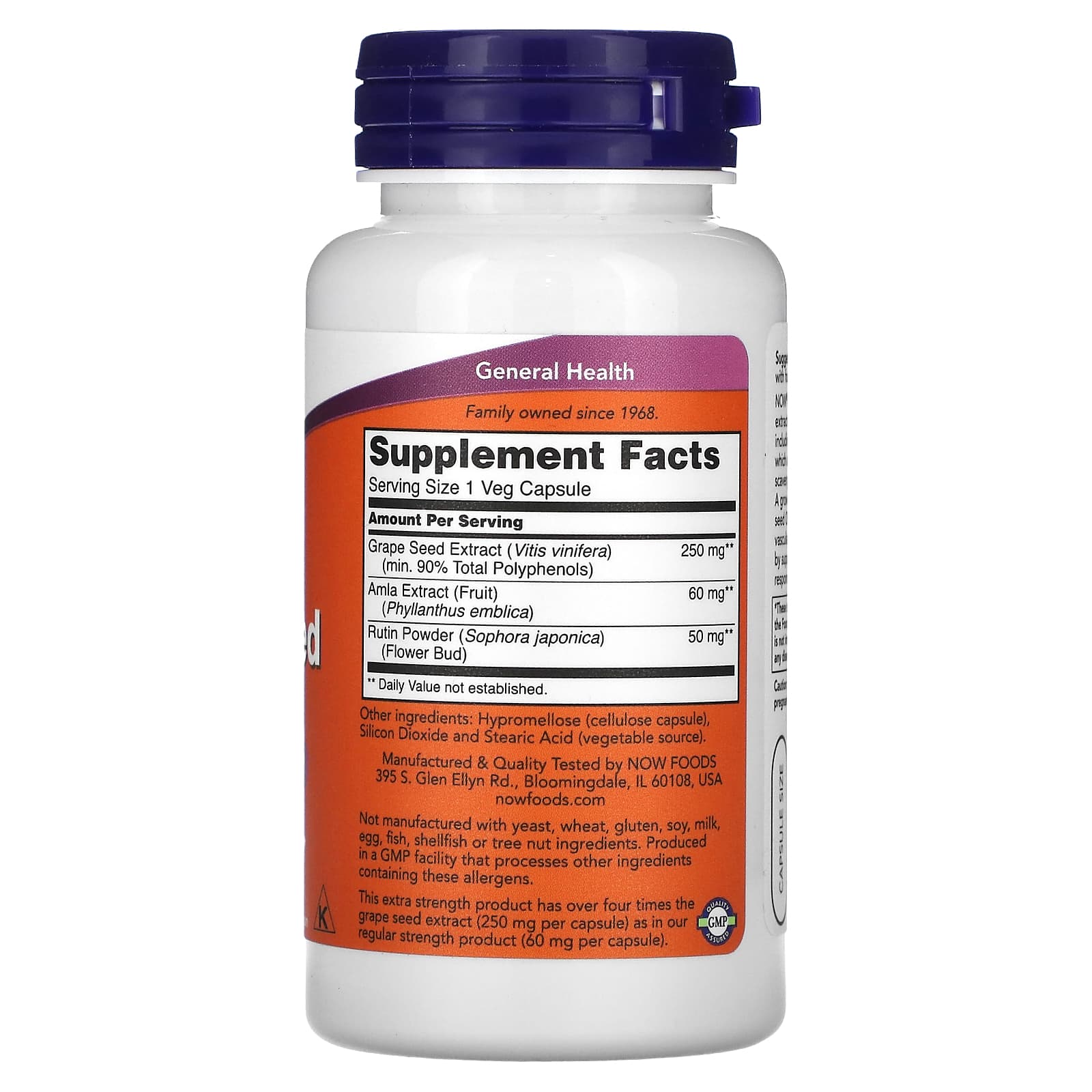Semente de uva, 250 mg de força extra, 90 vcaps, Now Foods