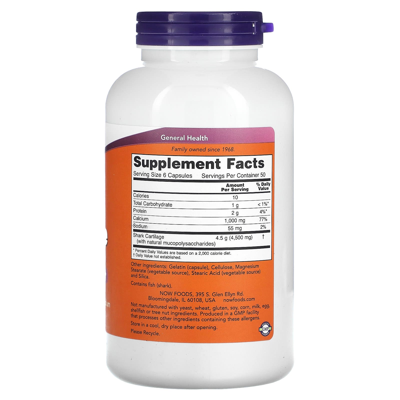 Cartilagem de Tubarão 750 mg, 300 Cápsulas, Now Foods