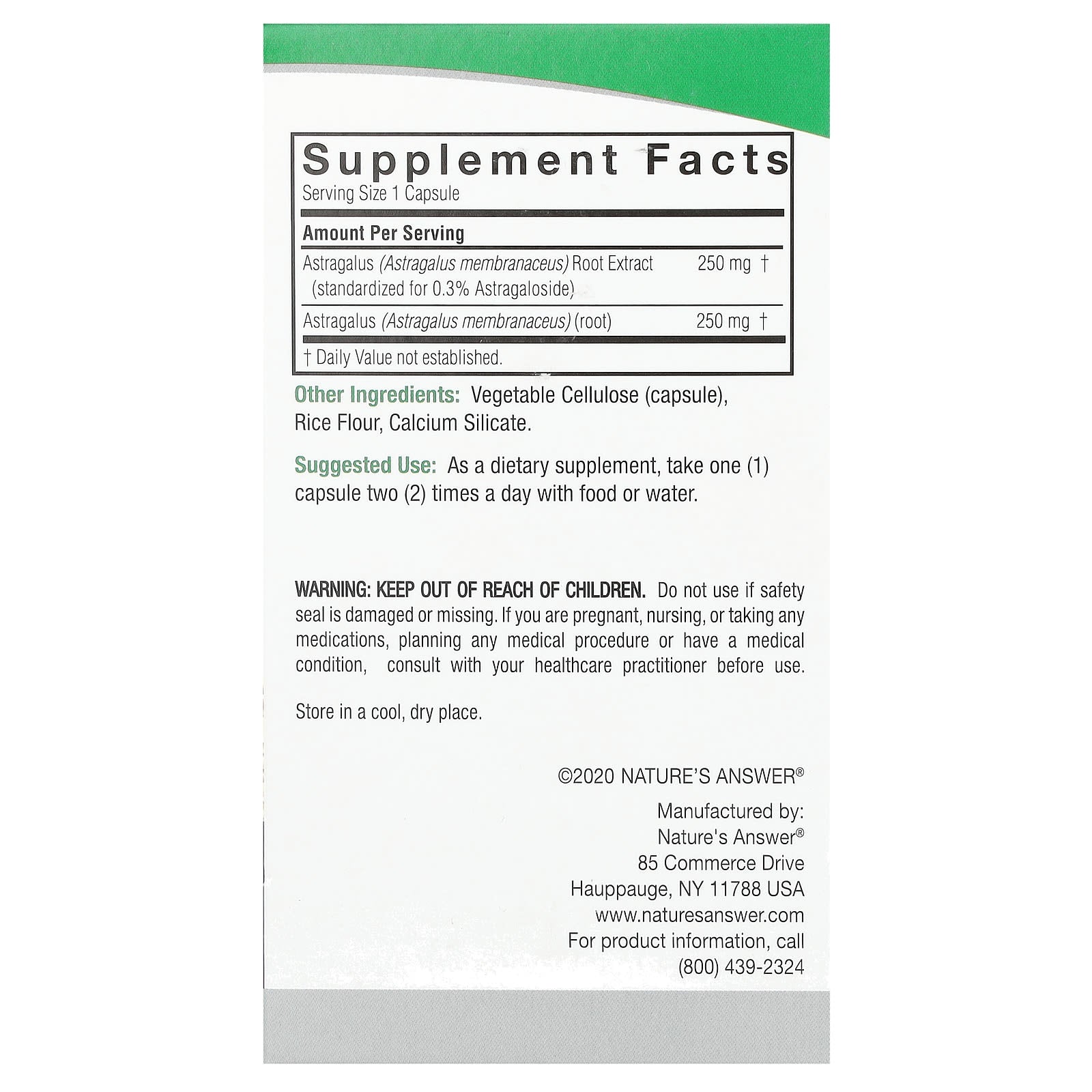 Raiz de Astrágalo - 500mg - 60 cápsulas vegetais - Nature's Answer