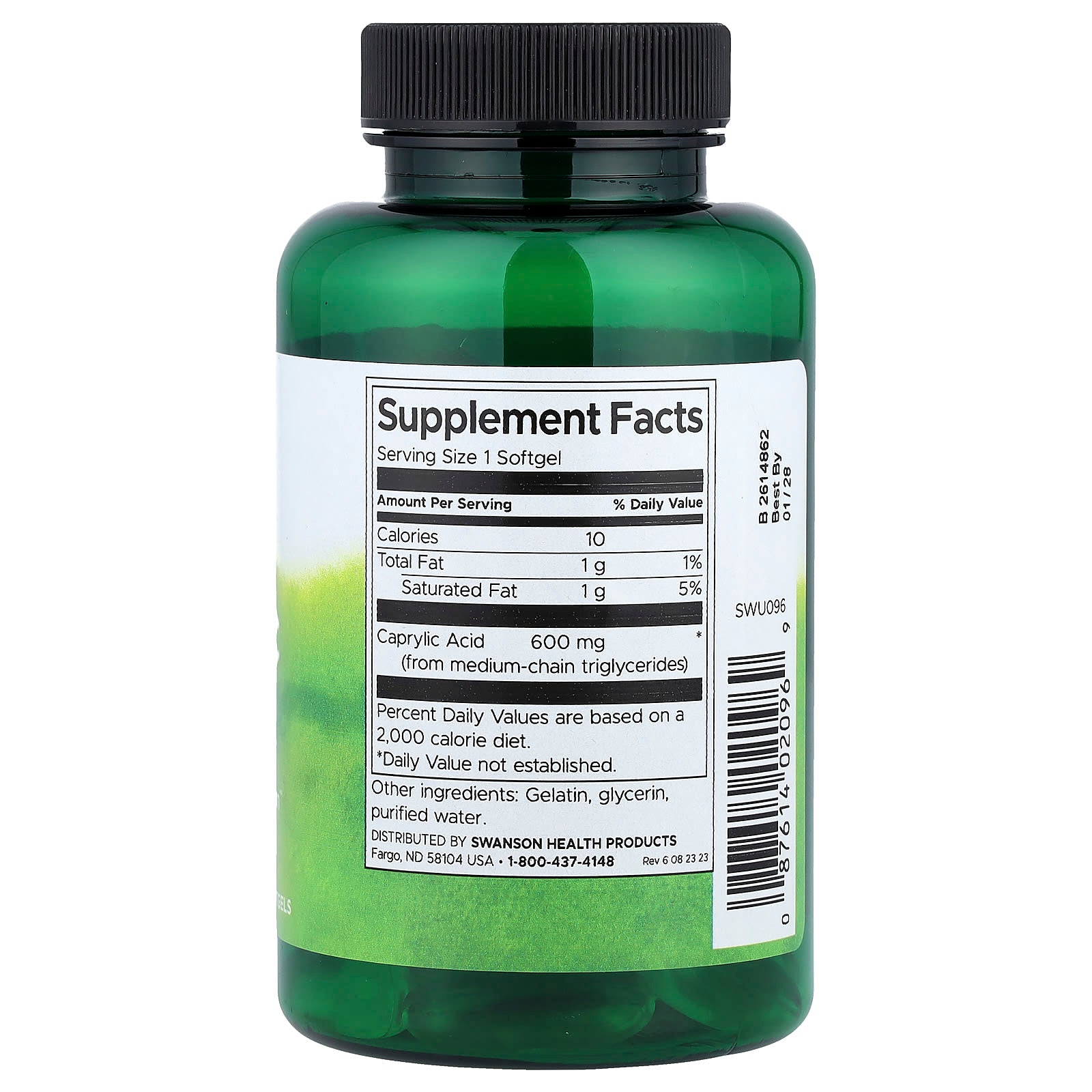 Ácido caprílico, 600mg, 60 softgels, Swanson