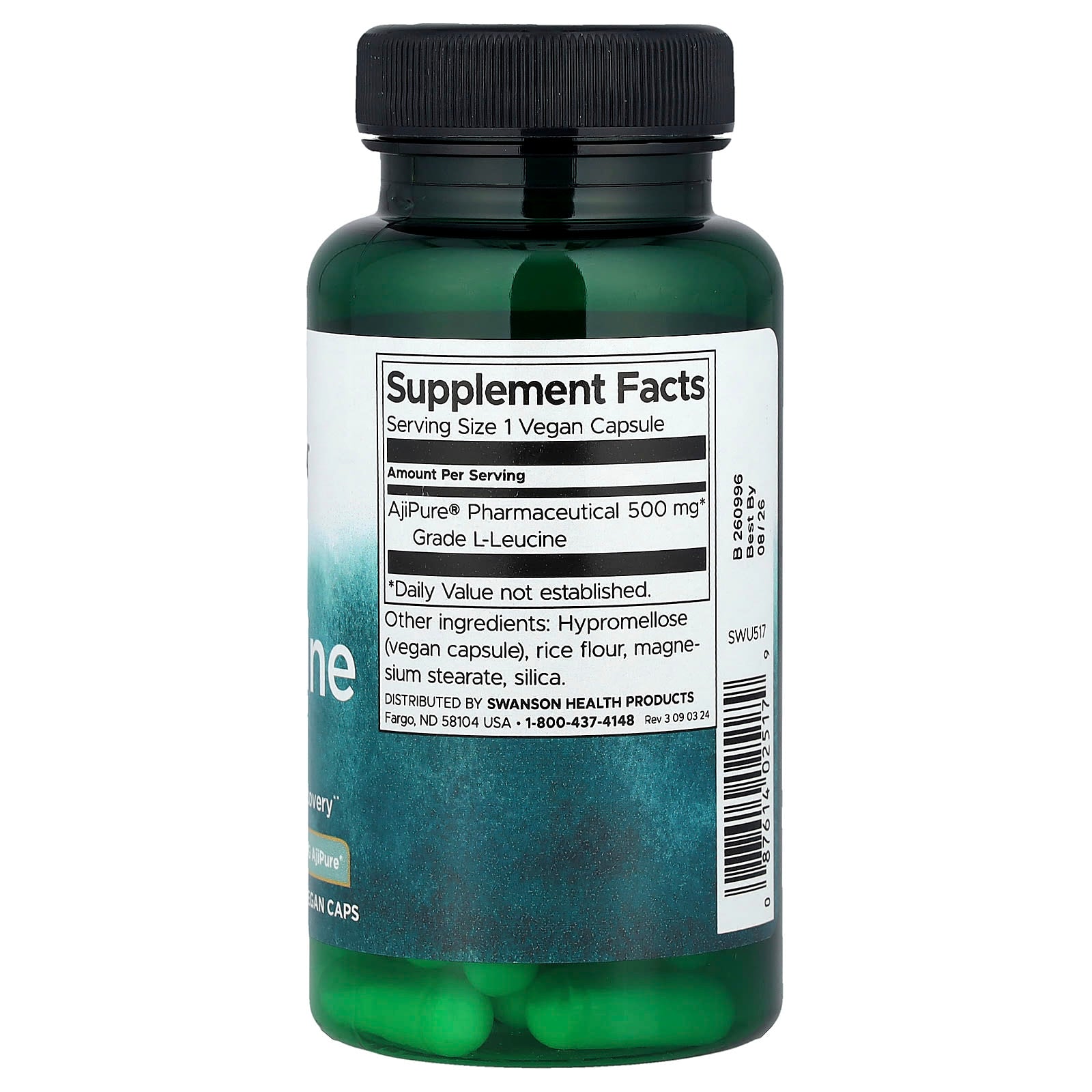 AjiPure L - Leucina, 500mg, 60 vcaps, Swanson