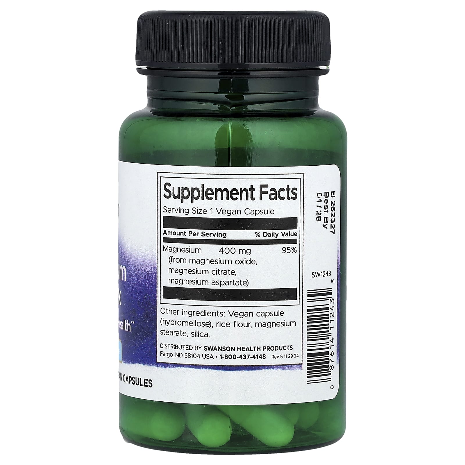 Complexo Triplo de Magnésio 400 mg, 30 Cápsulas, Swanson