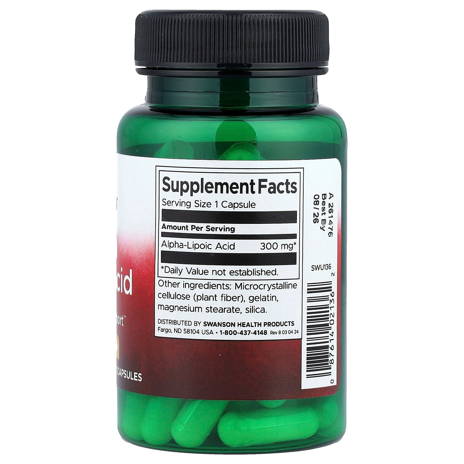 Ácido Alfa Lipóico (ALA) 300 mg, 60 Cápsulas, Swanson
