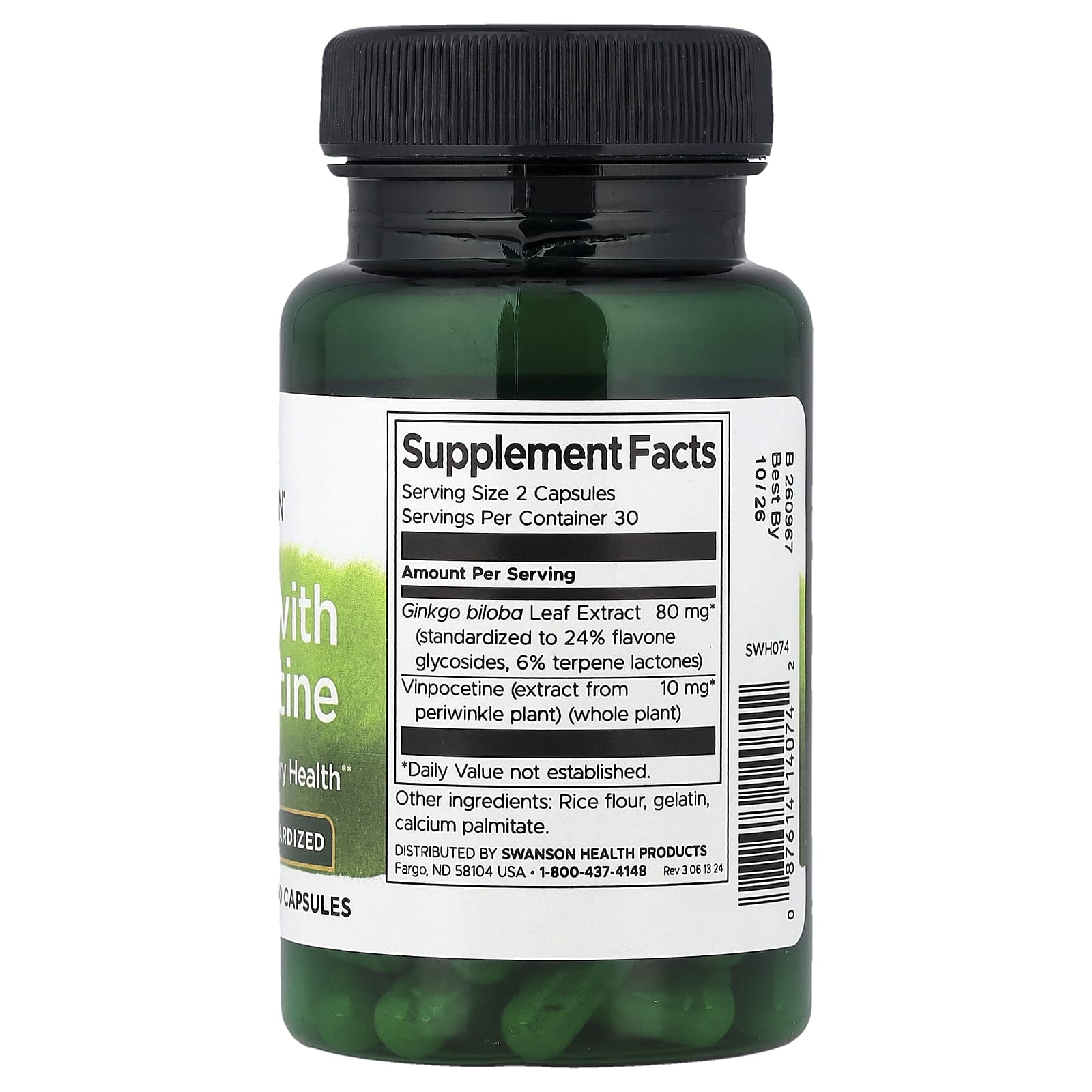 Ginkgo com Vinpocetina Padronizado, 60 caps, Swanson