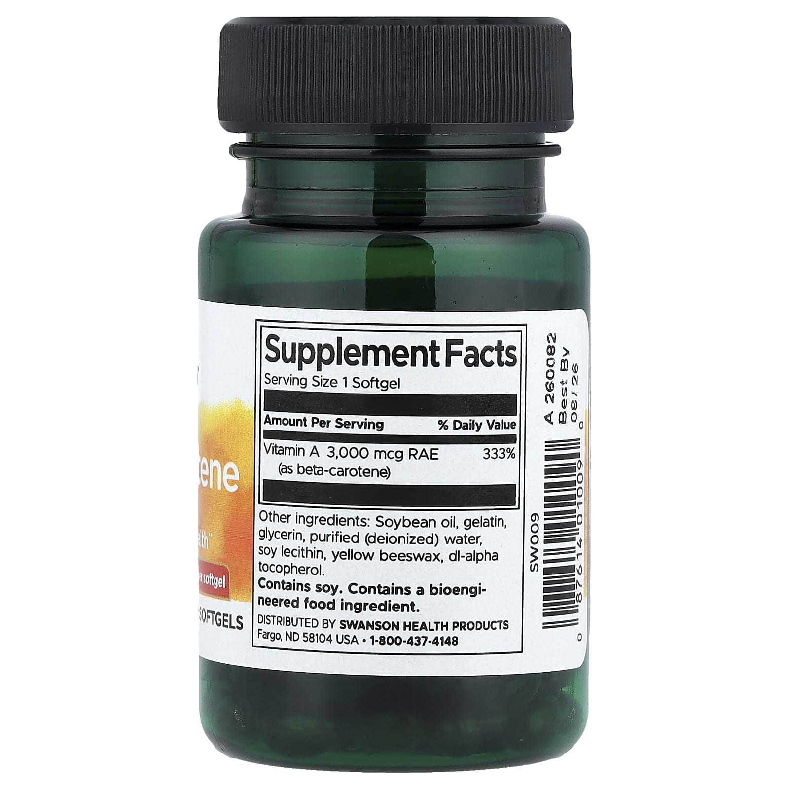 Beta - Caroteno (Vitamina A) - 10.000 UI, 100 softgels, Swanson