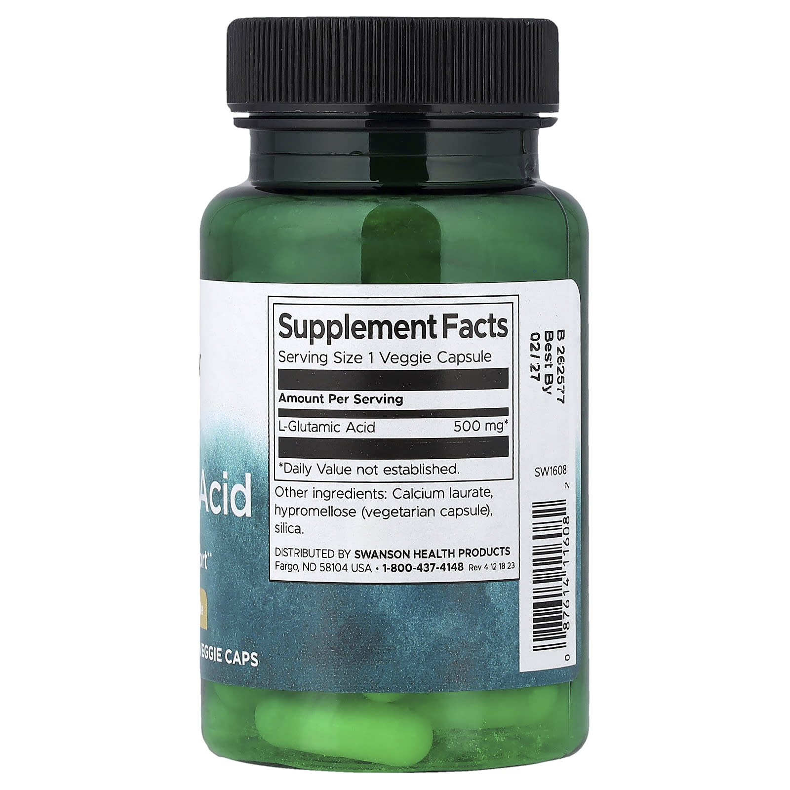 Ácido glutâmico, 500mg, 60 vcaps, Swanson