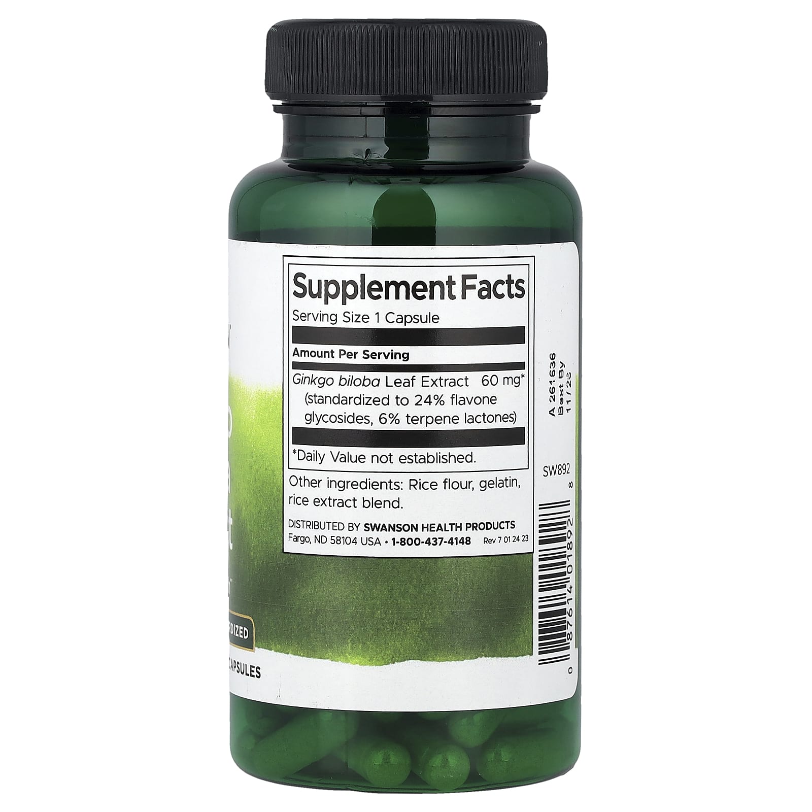 Extrato de Ginkgo Biloba, Padronizado, 60 mg, 120 Cápsulas, Swanson