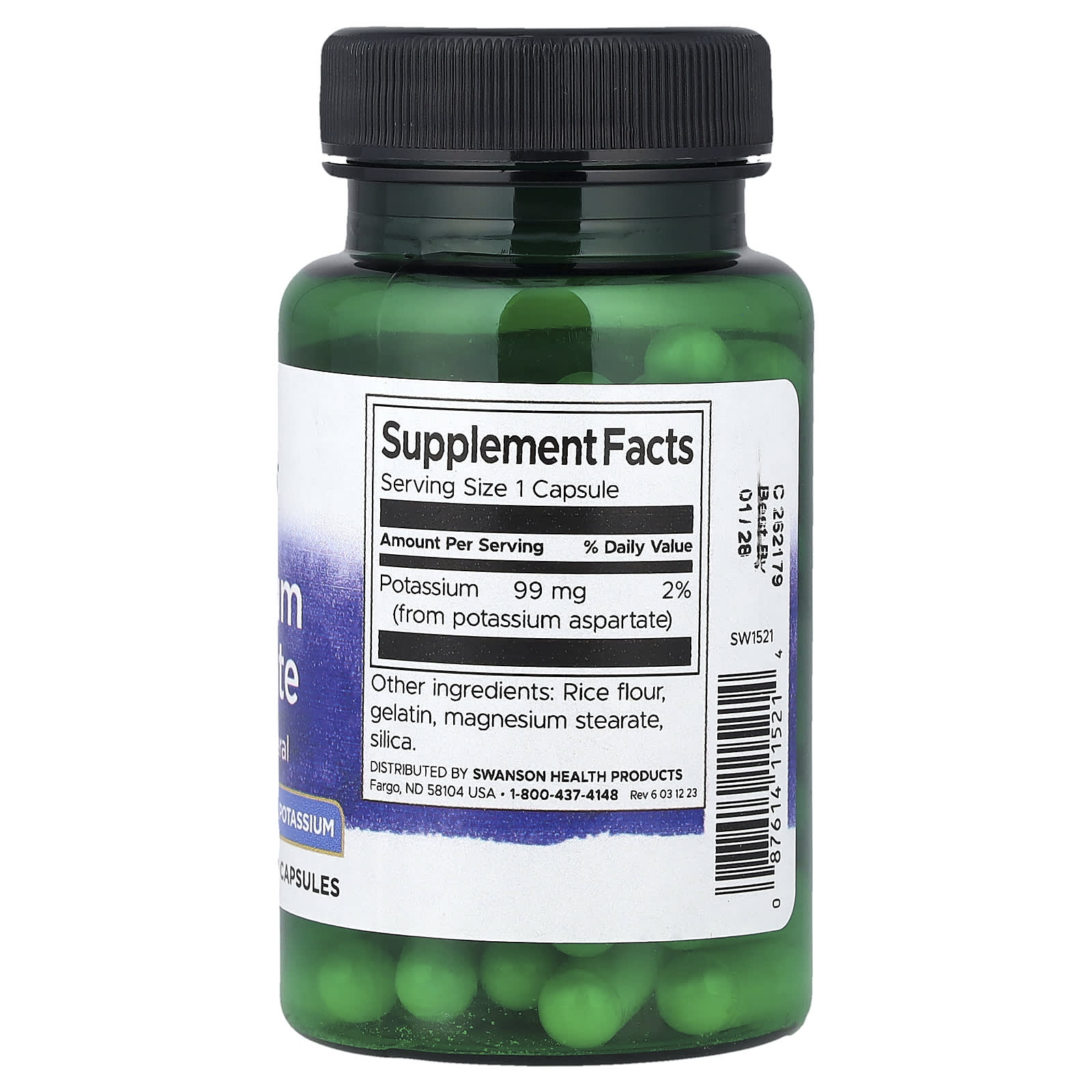 Aspartato de potássio, 99 mg, 60 caps, Swanson