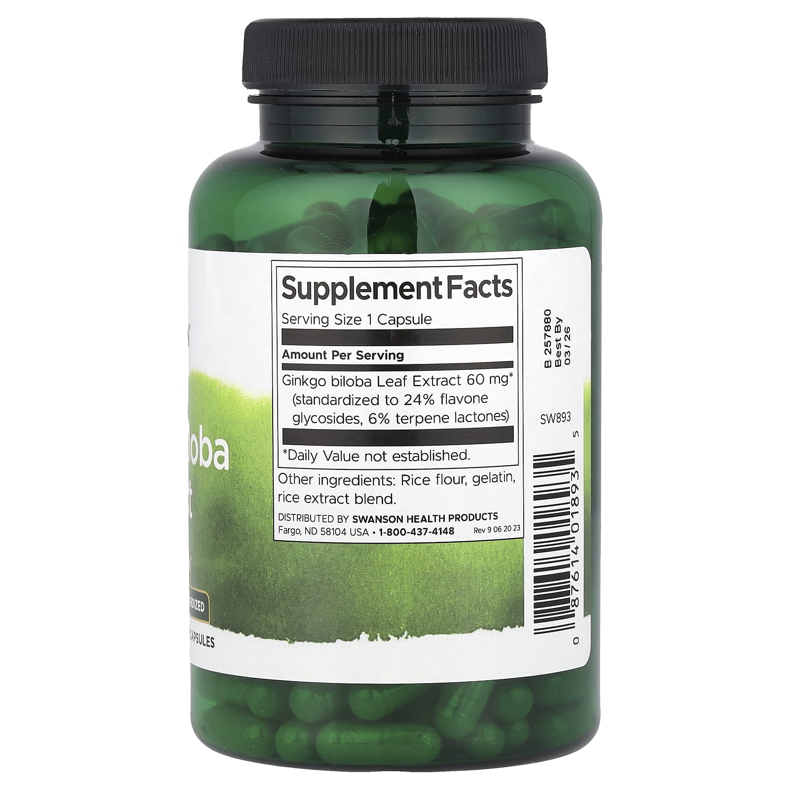 Extrato de Ginkgo Biloba, Padronizado, 60 mg, 240 Cápsulas, Swanson
