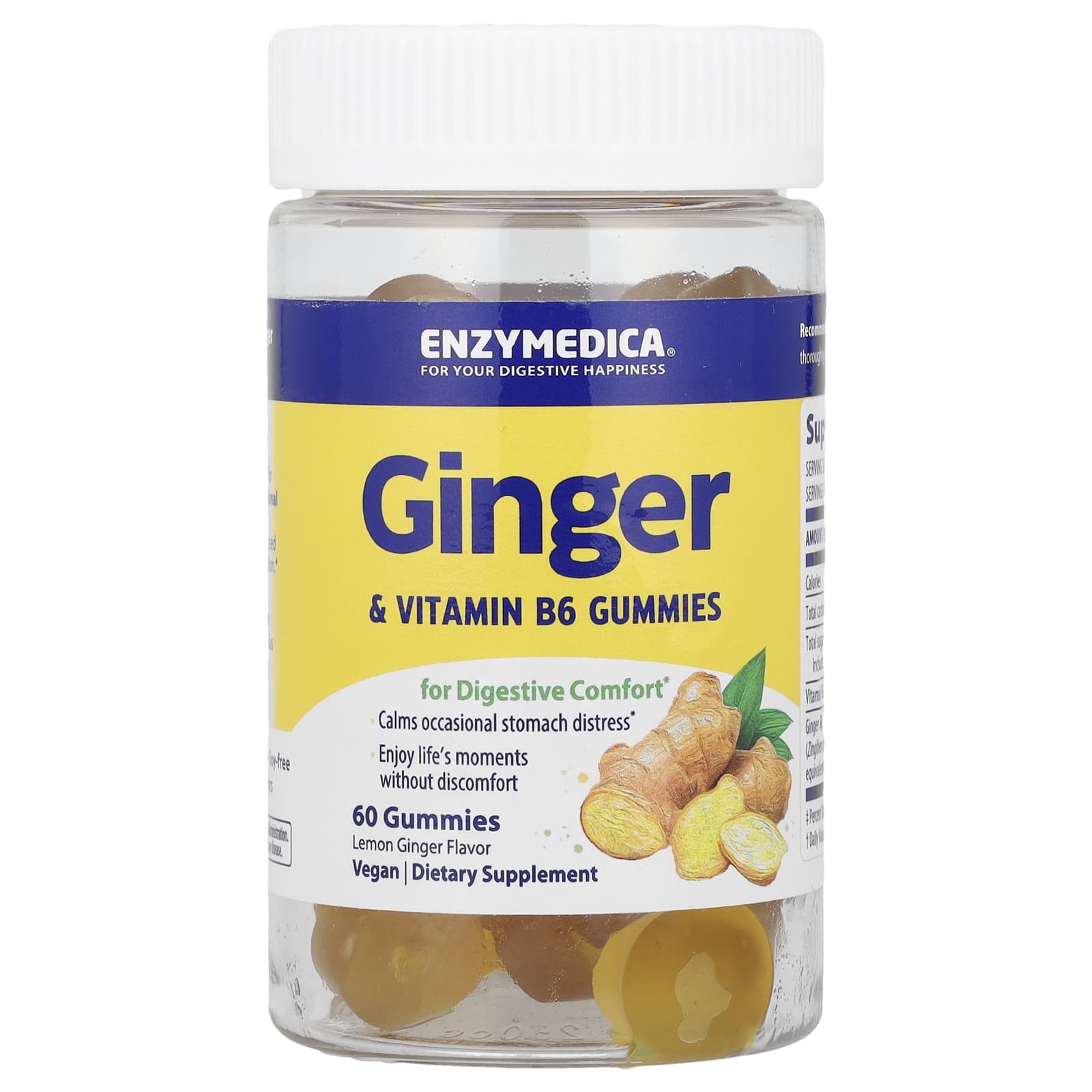 Gomas de gengibre e vitamina B6, limão e gengibre - 60 gomas - Enzymedica