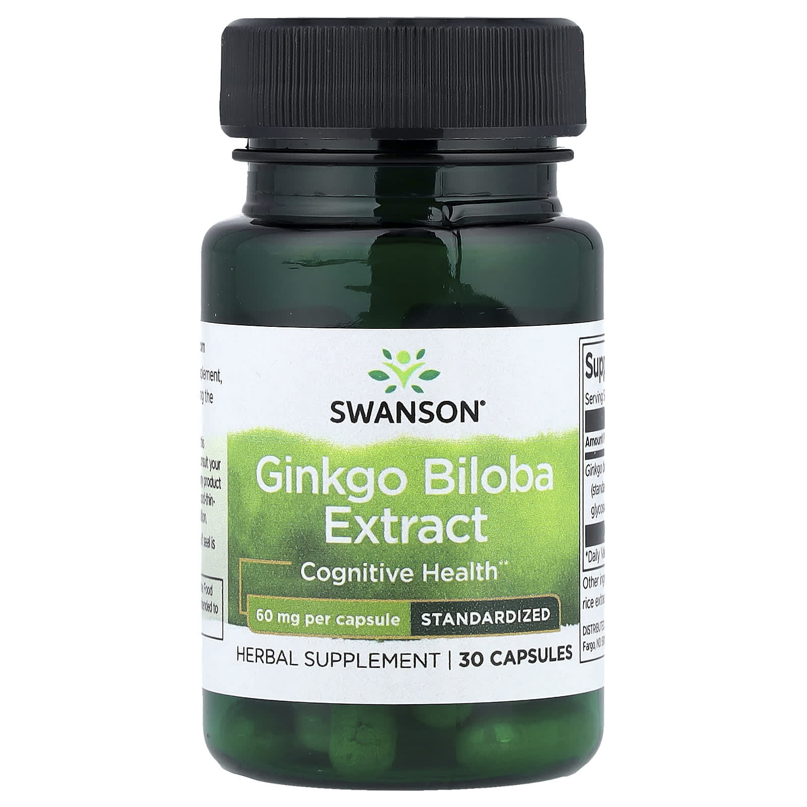 Extrato de Ginkgo Biloba, Padronizado, 60 mg, 30 Cápsulas, Swanson