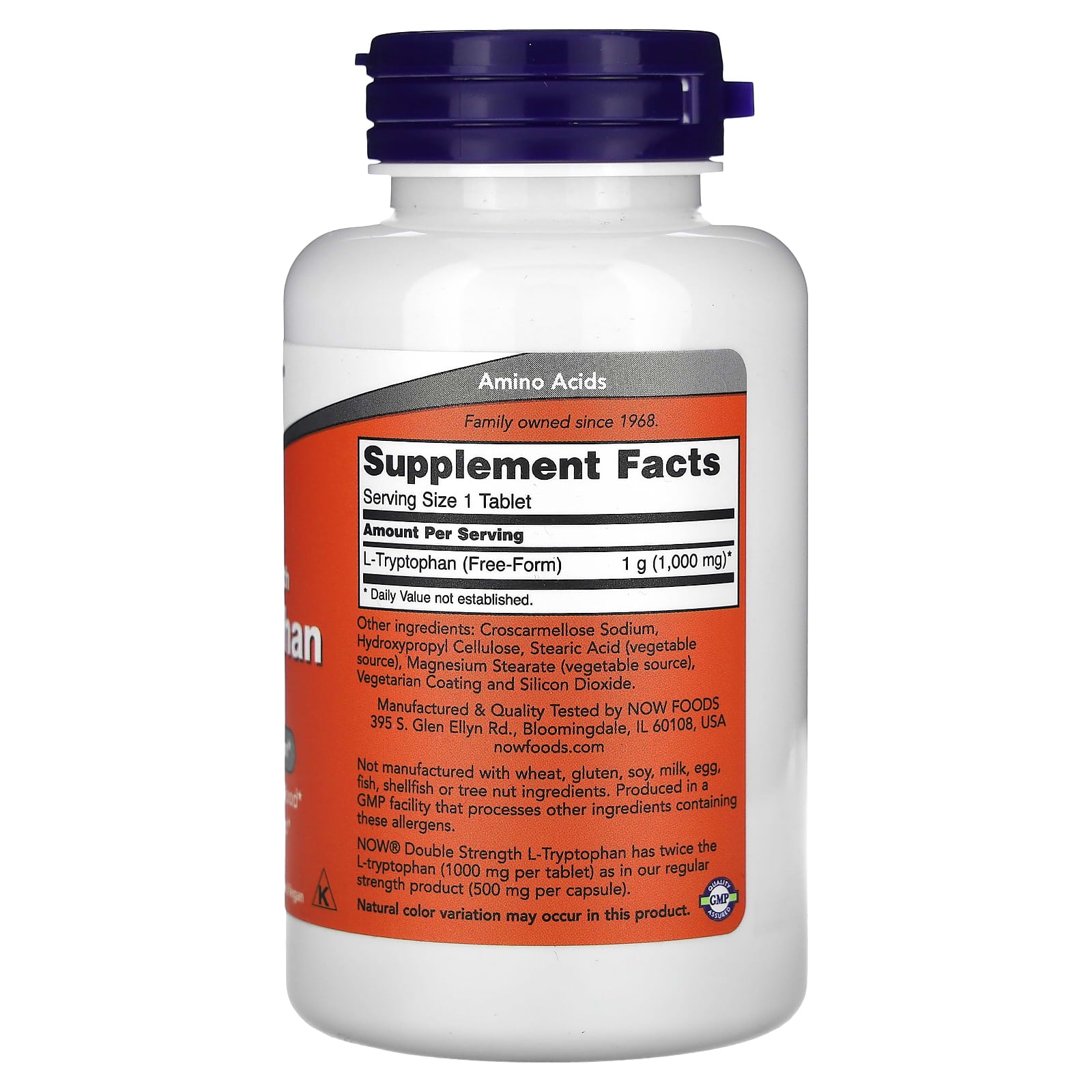 L-Triptofano - 1000mg Dupla Força, 60 comprimidos, Now Foods