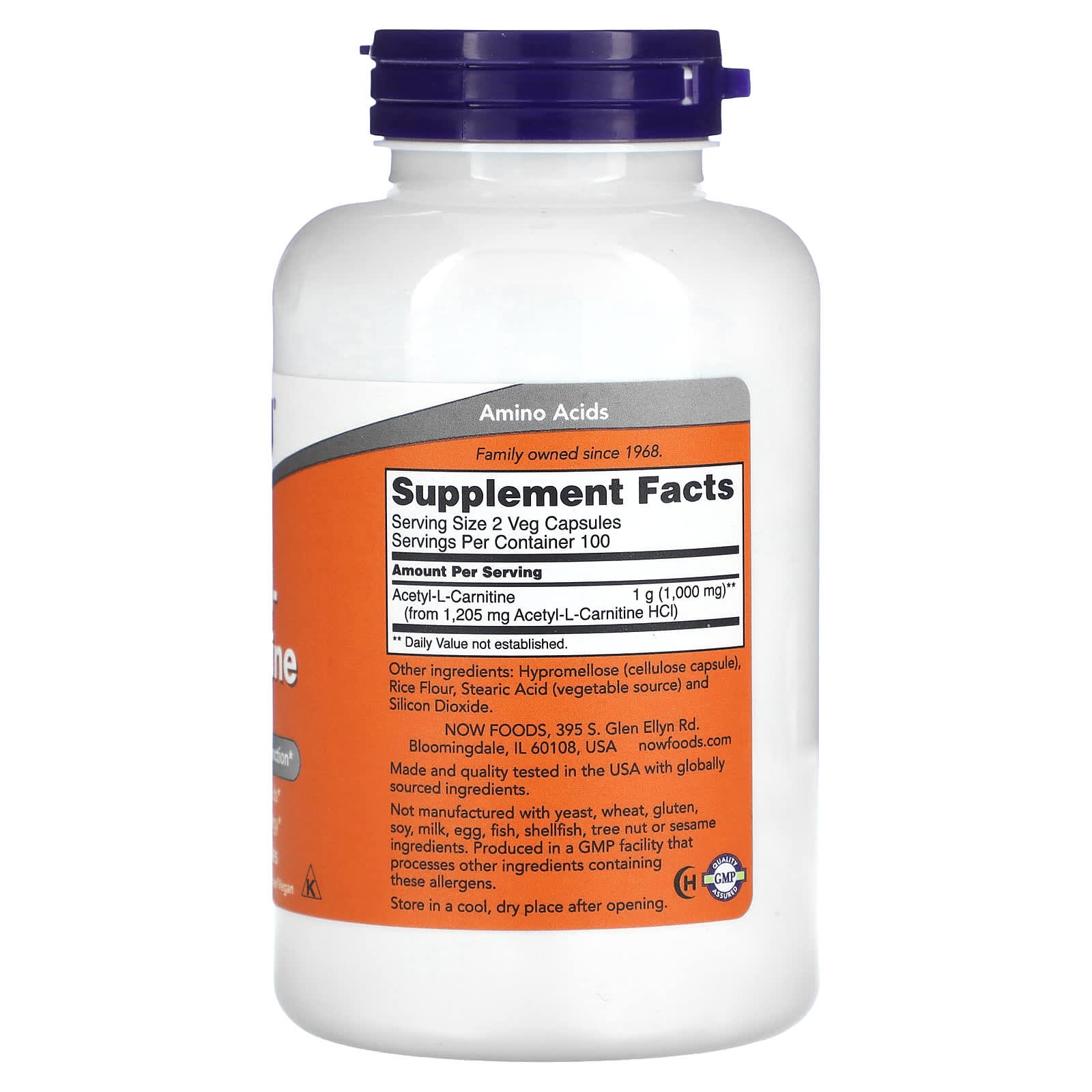 Acetil-L-Carnitina 500 mg, 200 Cápsulas vegetarianas, Now Foods