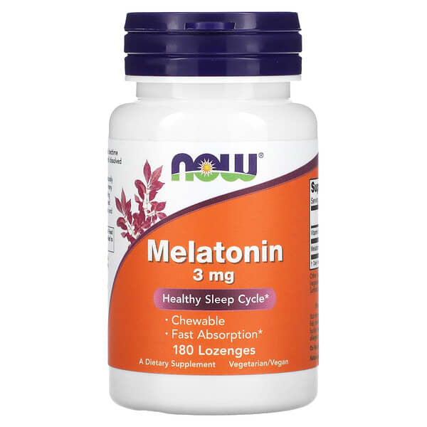 Melatonina 3 mg, 180 pastilhas, Now Foods