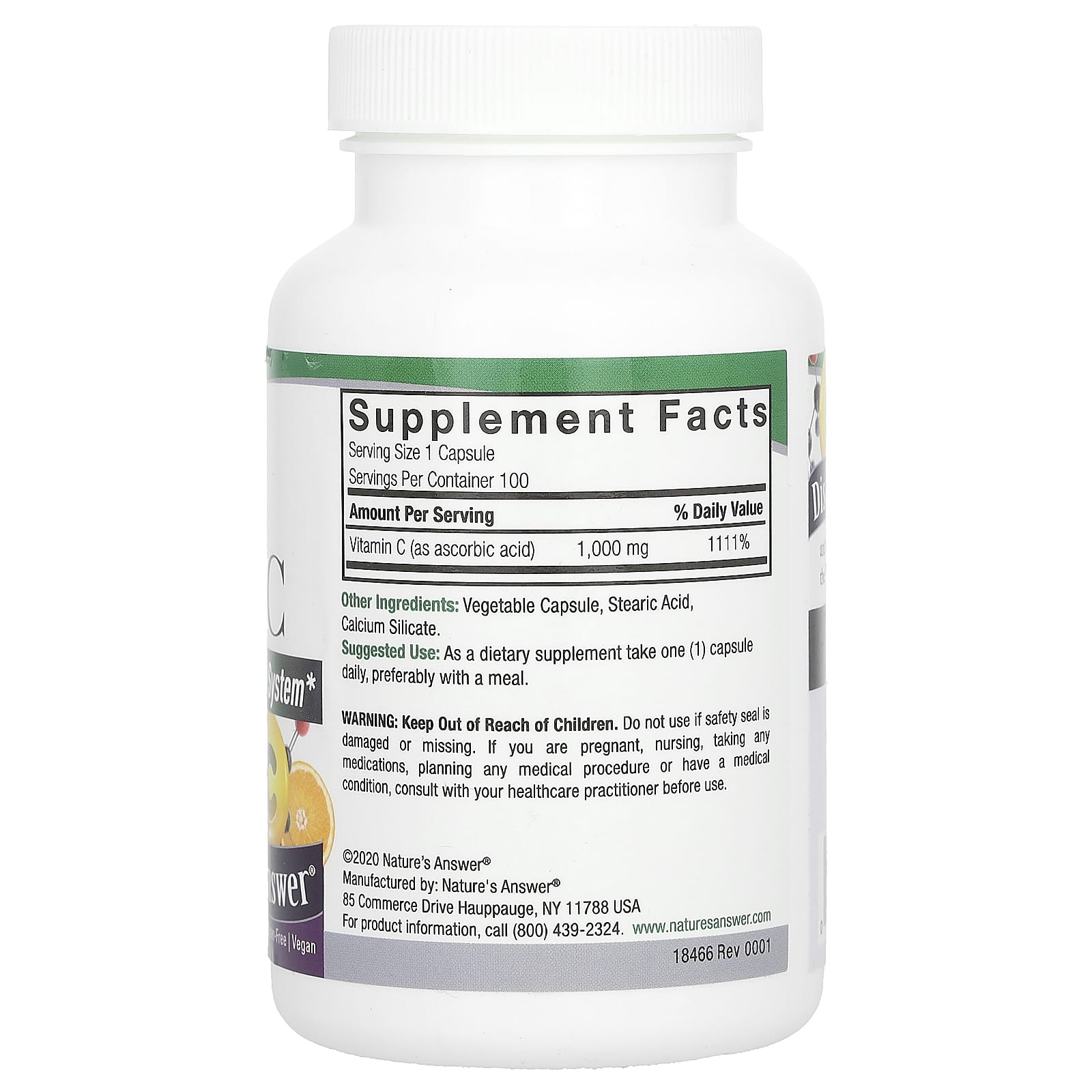 Vitamina C, 1000mg - 100 cápsulas vegetais - Nature's Answer