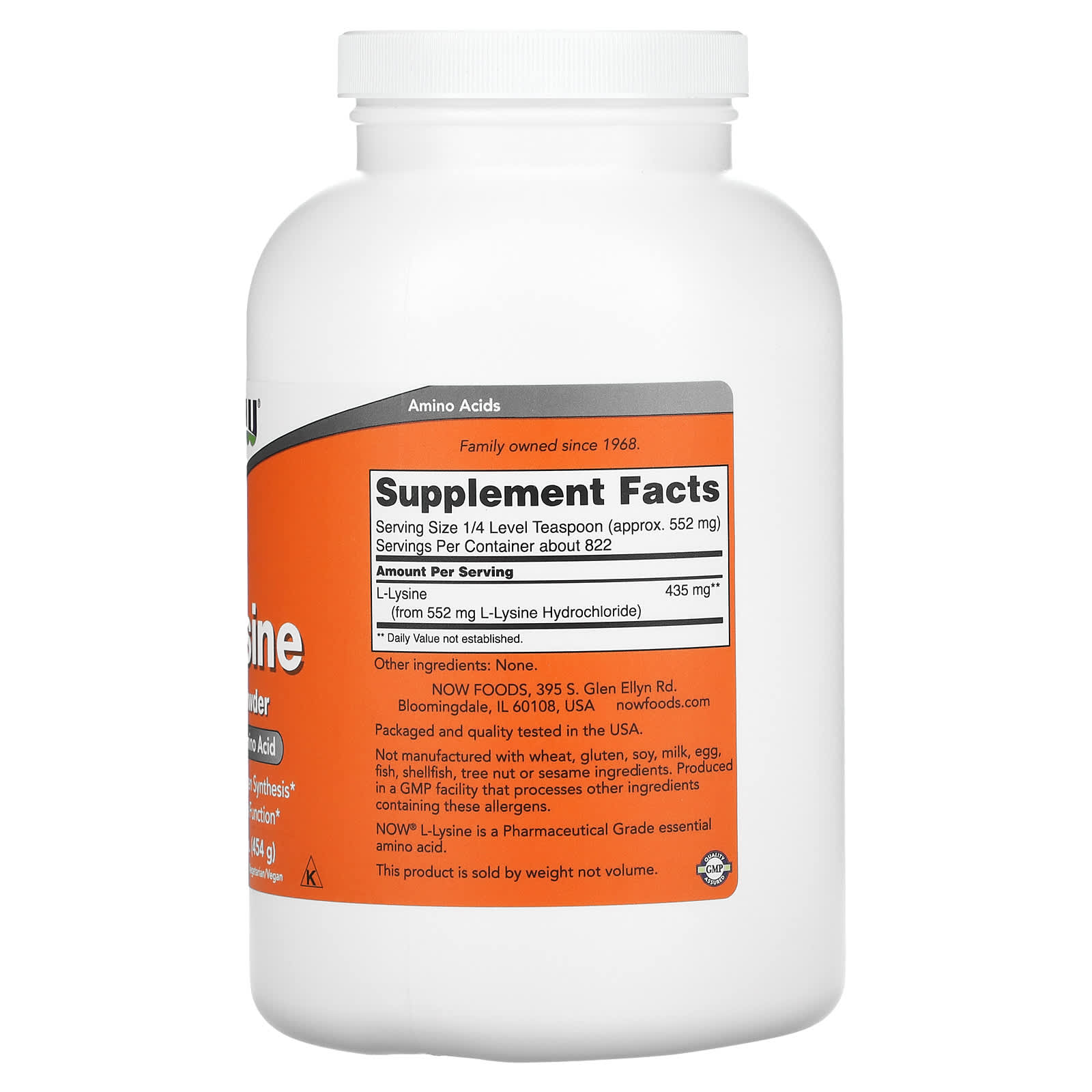 L-Lisina - 1000mg (Pó), 454 gramas, Now Foods
