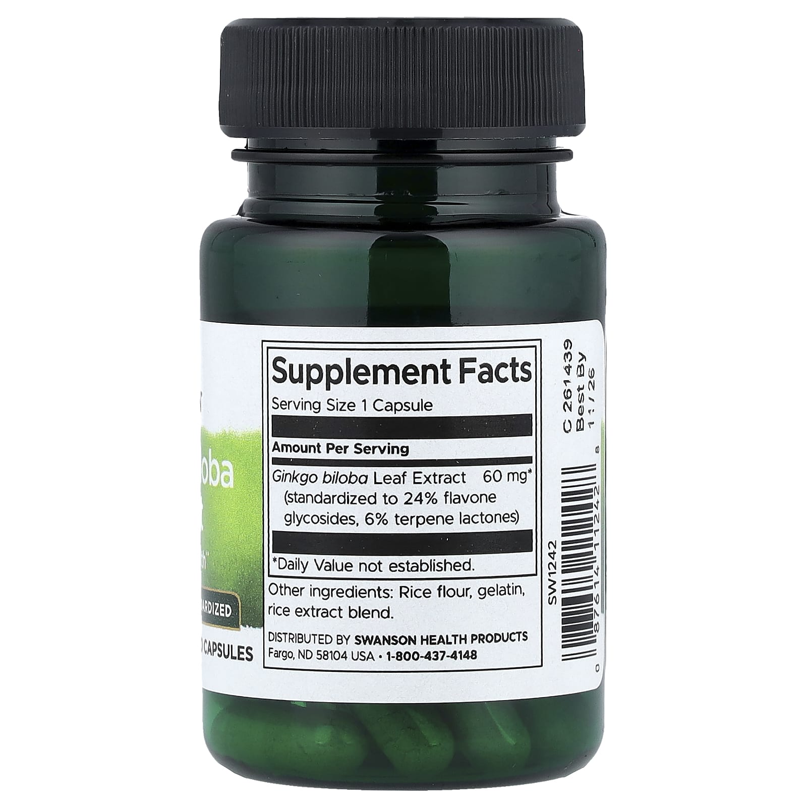Extrato de Ginkgo Biloba, Padronizado, 60 mg, 30 Cápsulas, Swanson