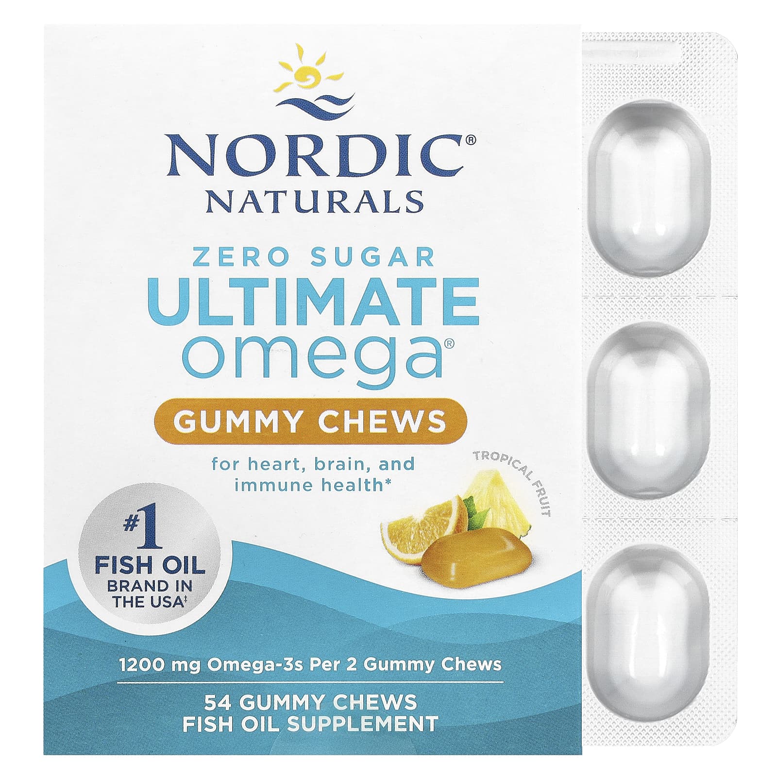 Ultimate Omega Gummy Chews, 1200mg Frutas Tropicais - 54 gomas, Nordic Naturals