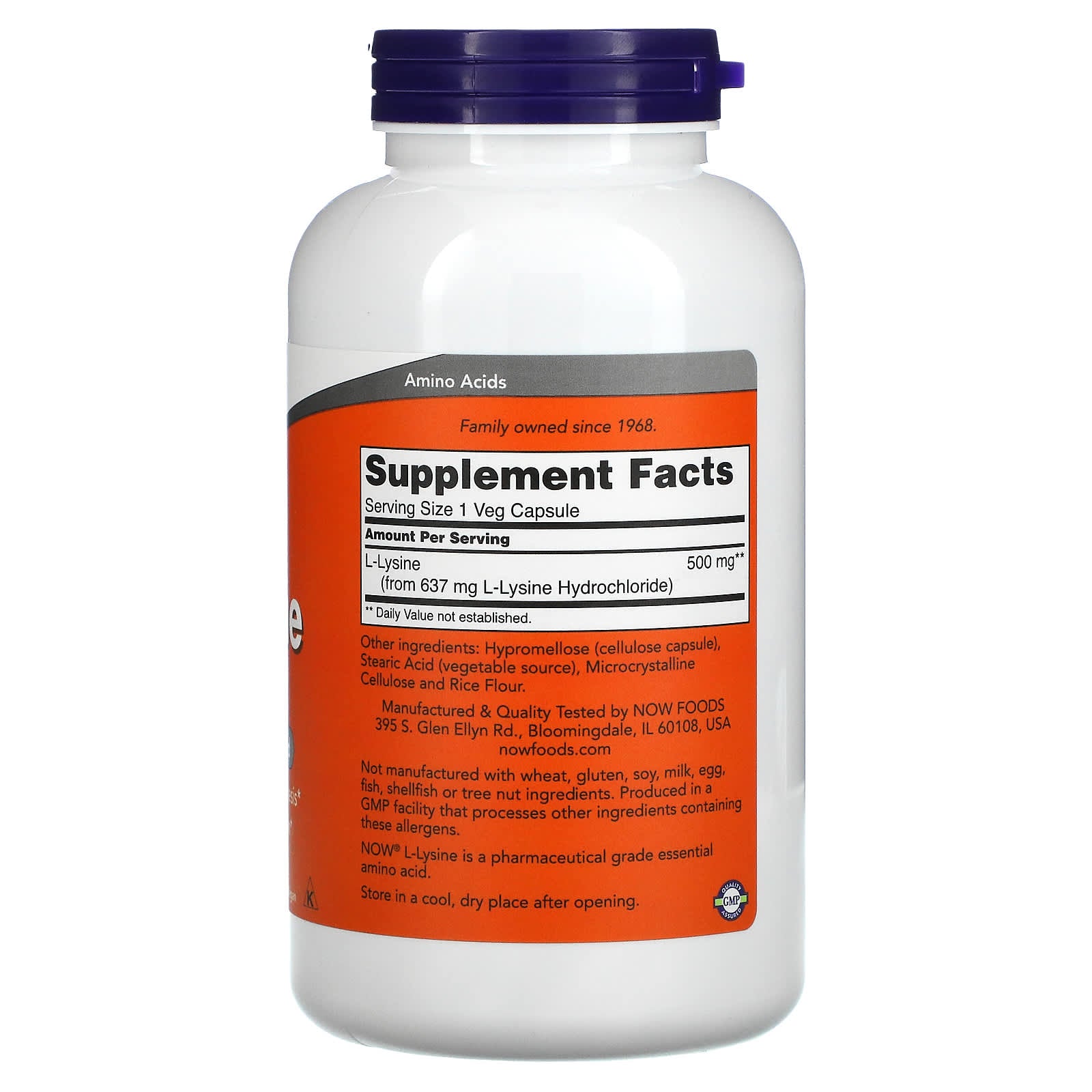 L-Lisina - 500mg, 250 vcaps, Now Foods