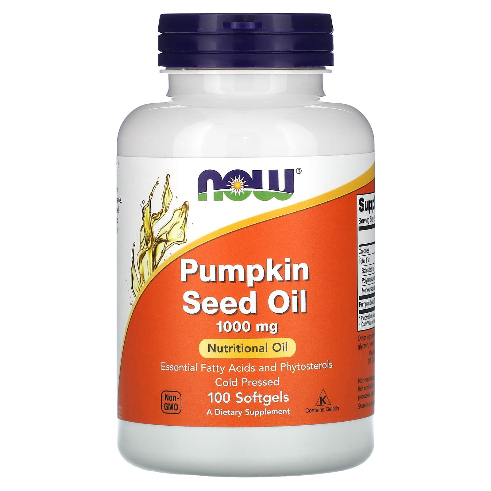 Óleo de semente de abóbora - 1000mg, 100 softgels, Now Foods
