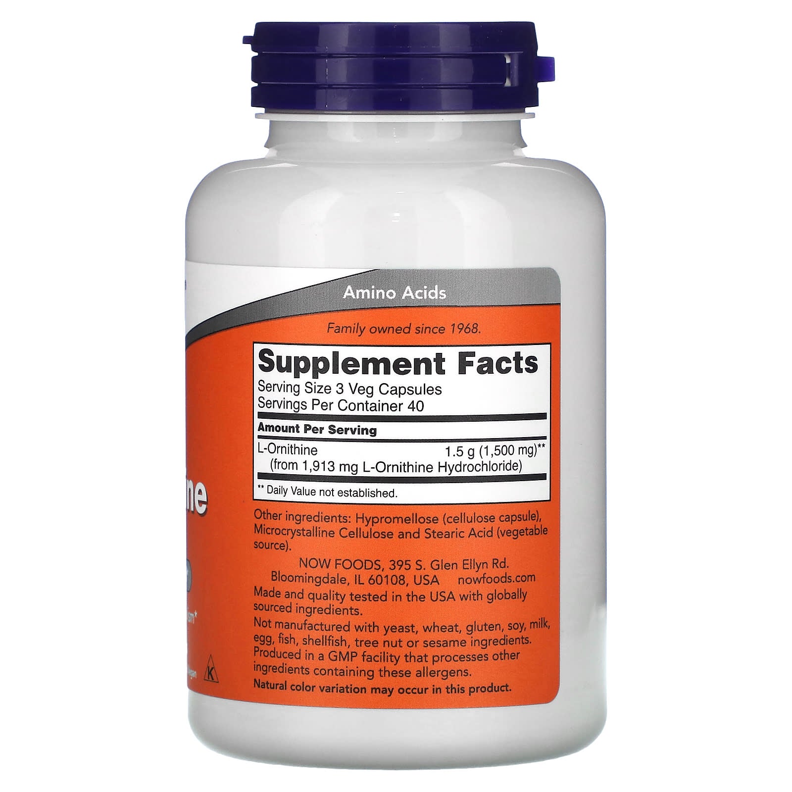 L-Ornitina - 500mg, 120 vcaps, Now Foods