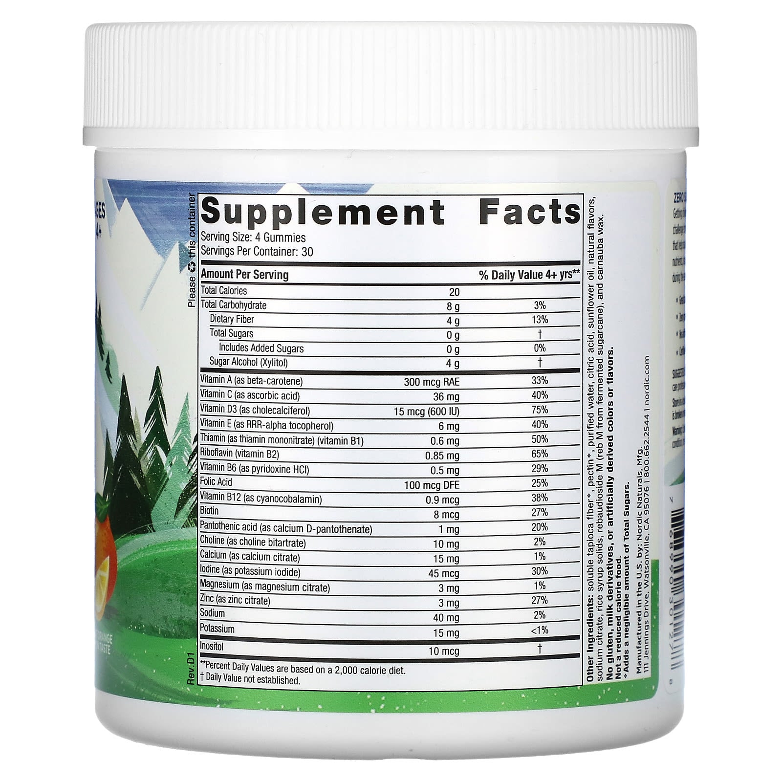 Kids Multi Zero Açúcar, Laranja Limão - 120 gomas, Nordic Naturals