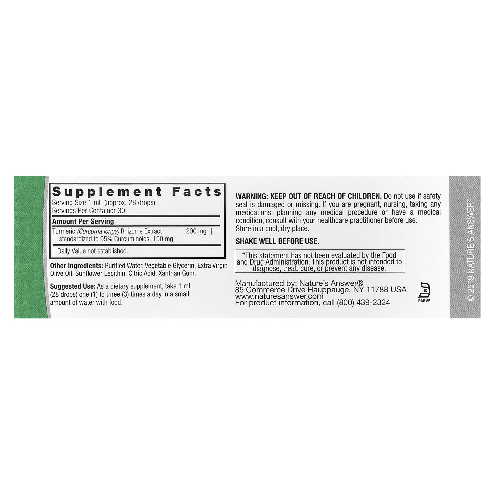 Extrato padronizado de cúrcuma-3 - 30 ml. - Nature's Answer