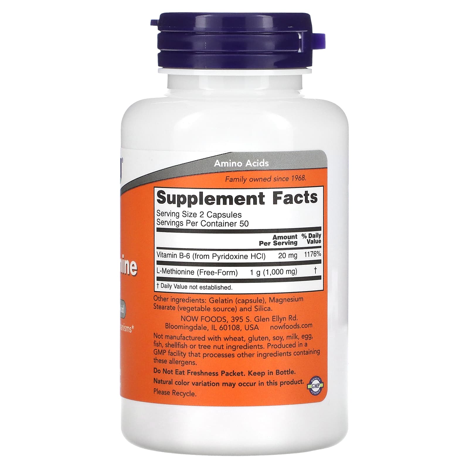 L-Metionina, 500mg, 100 caps, Now Foods