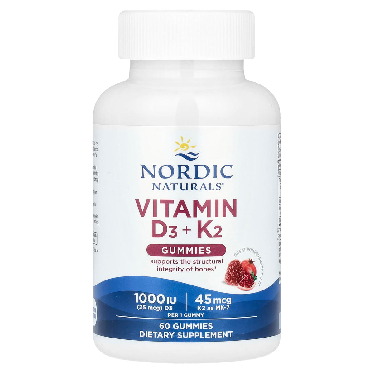 Gomas de vitamina D3 + K2, romã, 60 gomas, Nordic Naturals
